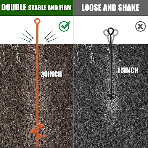 Miniatura 6 de Lasnten Juego de 6 piezas de 30 pulgadas de anclaje en espiral de anclaje de tierra resistente, juego de anclaje de metal con estacas de viento,