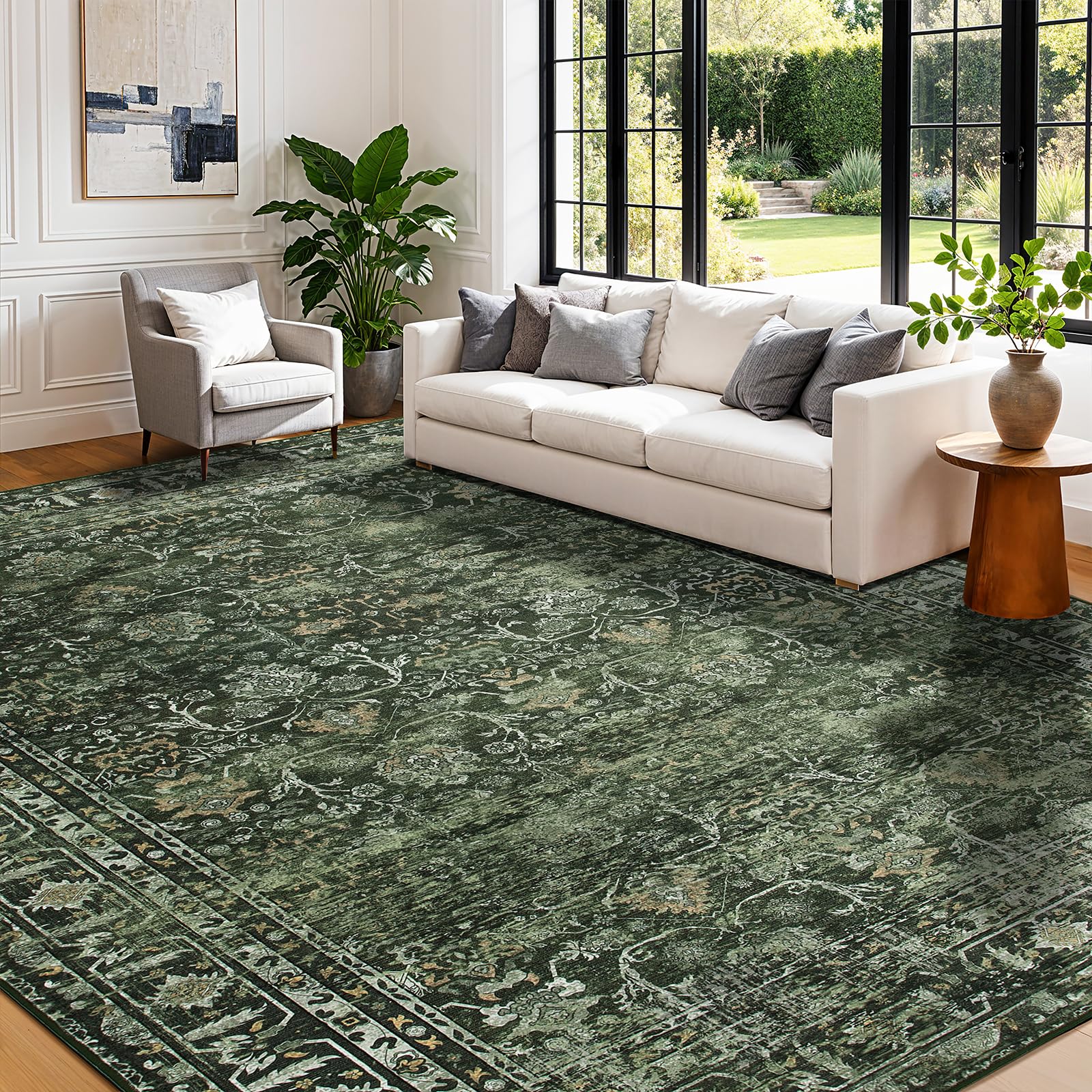 DEITAS Abstrakte Teppich Wohnzimmer 200x300cm Waschbar | Waschbarer Moderner Teppich,Weich,rutschfest Kurzflor,Groß,für Wohnzimmer,Schlafzimmer, Esszimmer,Büro,Carpet,Teppiche(Grün)