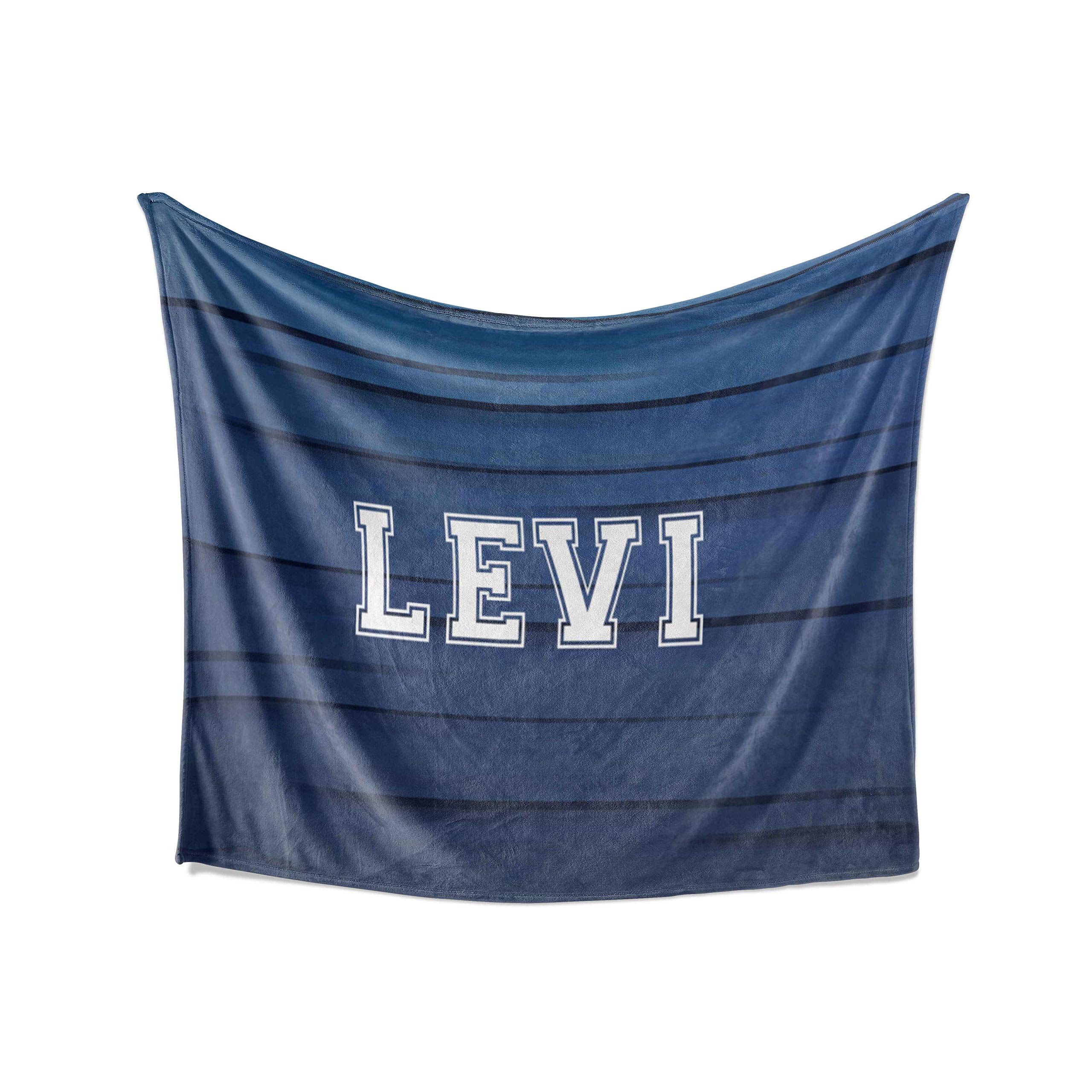 Amazon.com: Levi - Personalized Blue Throw Blanket, Soft White Plush  Fleece, 50x60 Inches, Birthday Holiday Present, Unique Special Fun Idea :  Home u0026 Kitchen