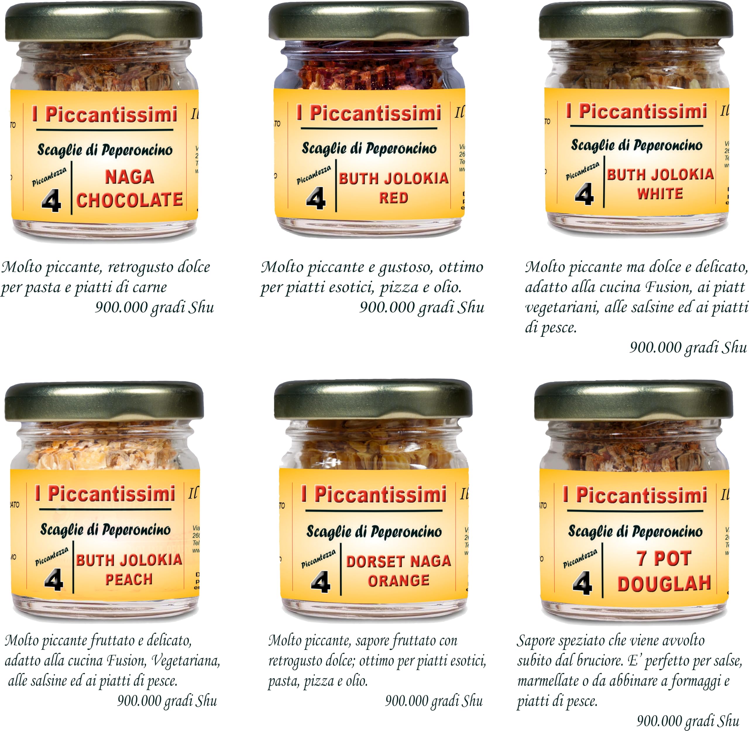 I Piccantissimi - Set 3 Vasetti a Scelta fra oltre 40 gusti di Peperoncino Piccante artigianale - Confezione Personalizzabile.
