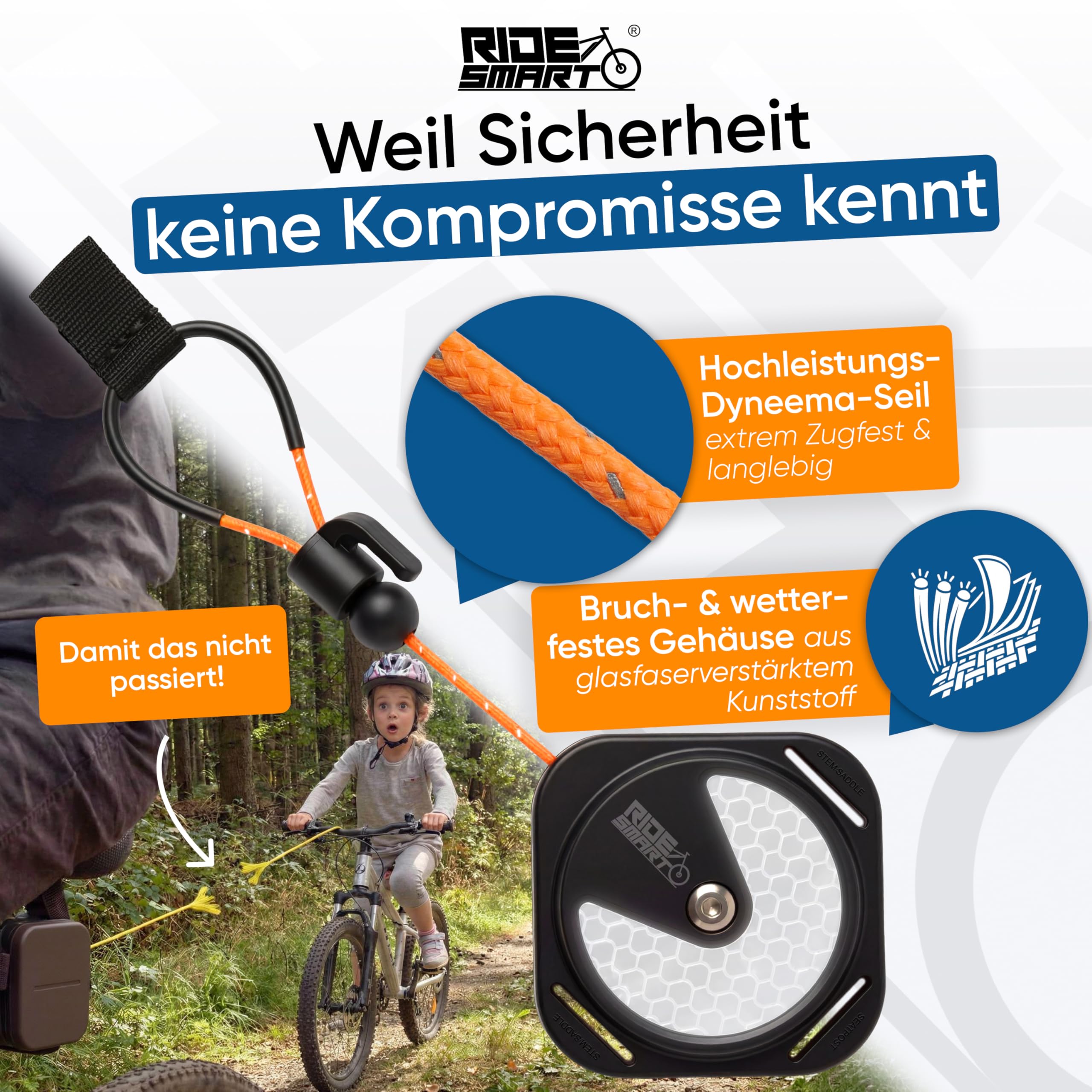 Abschleppseil Fahrrad Kinder | mit Reflektor | Fahrradseil Fahrrad Abschleppseil Kinder Zugseil Tandemstange Kinderfahrrad ideal als Abschleppstange Zubehör Gadgets