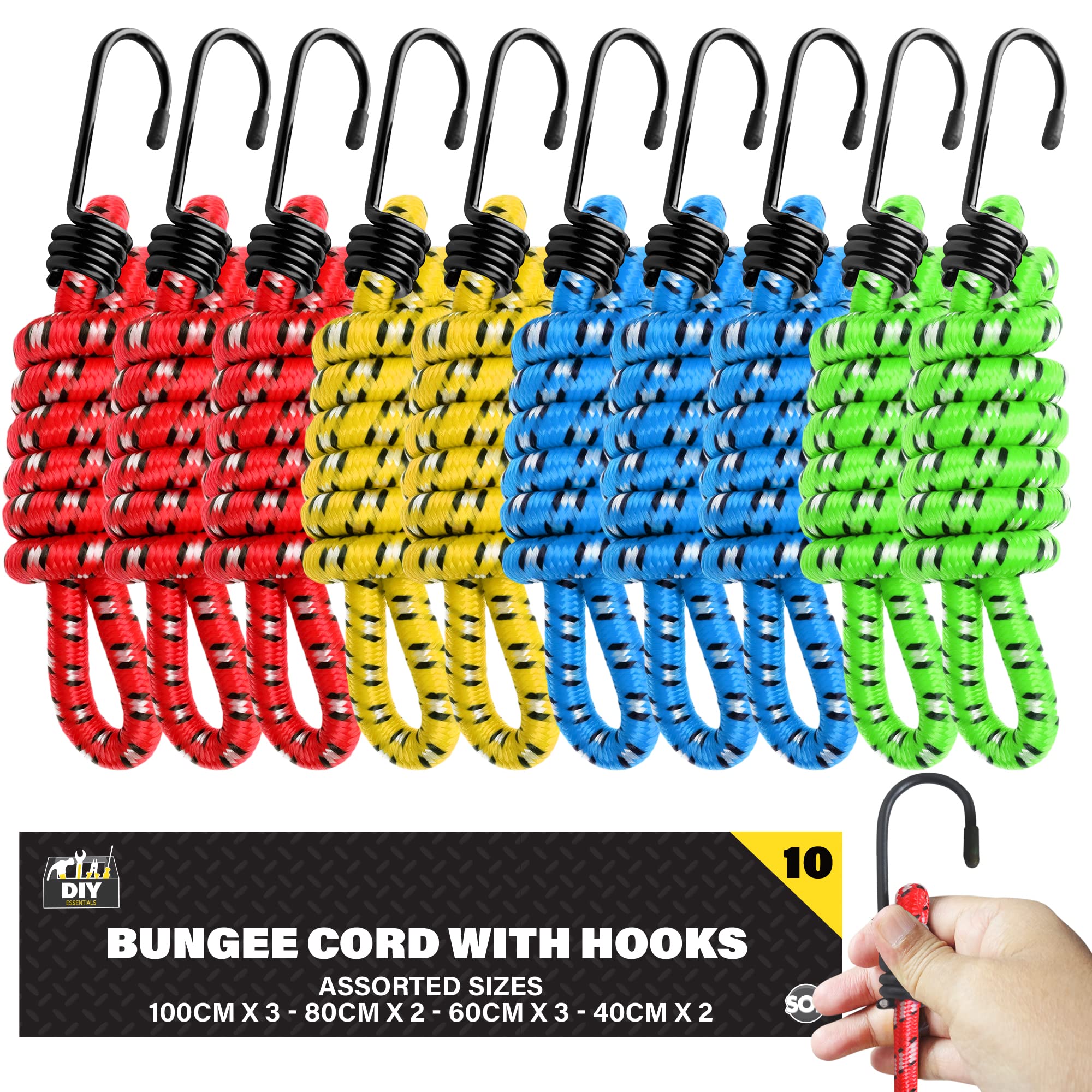 VBEST Bungee-Seile Set – 12 Stück, Je 81,3 Cm, Schwarz, Mit Haken – Für Camping, Transport & Outdoor