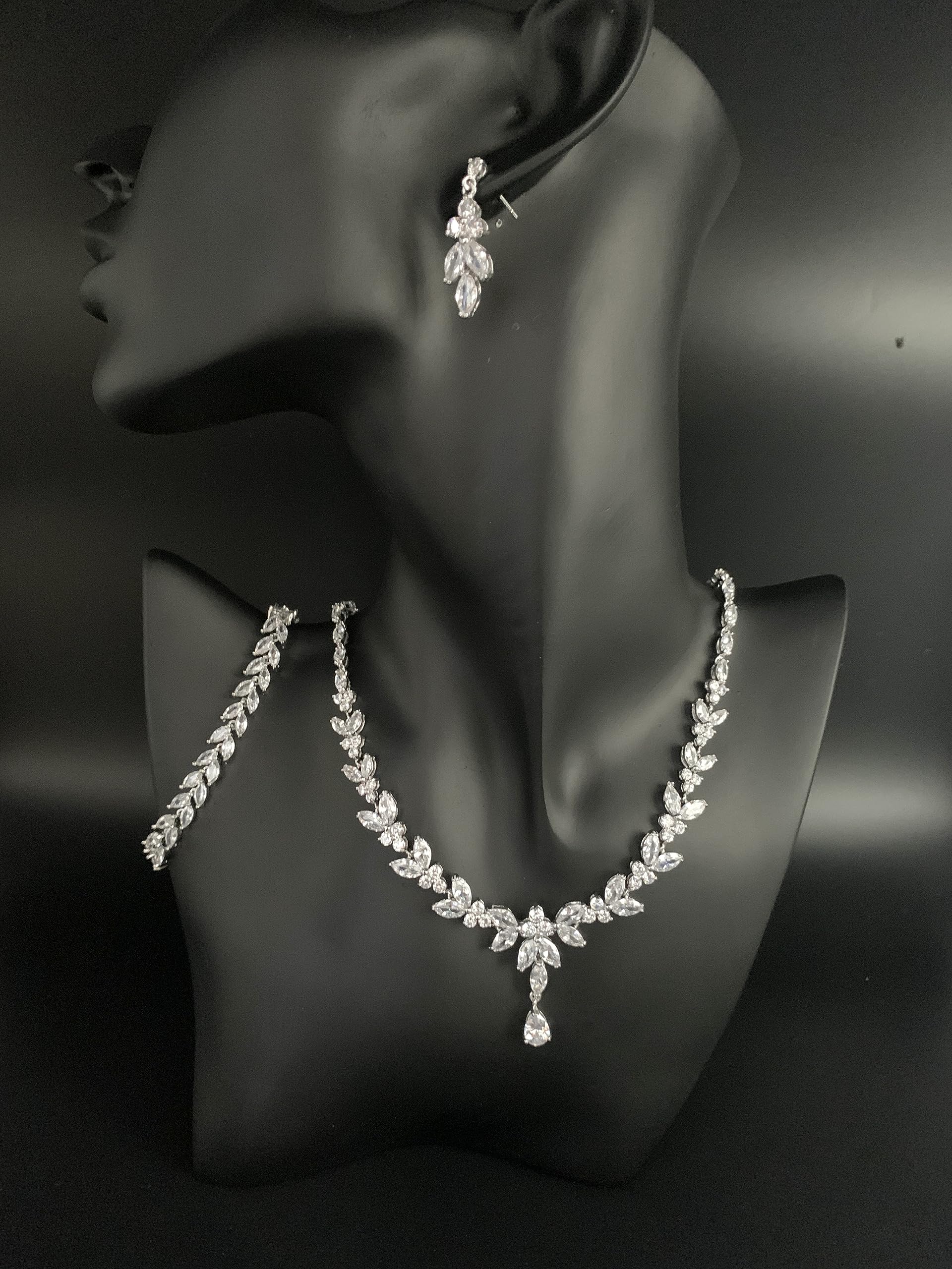 Silber Zirkonia Brautschmuck Schmuckset Diadem Tiara Collier Krone Haarschmuck