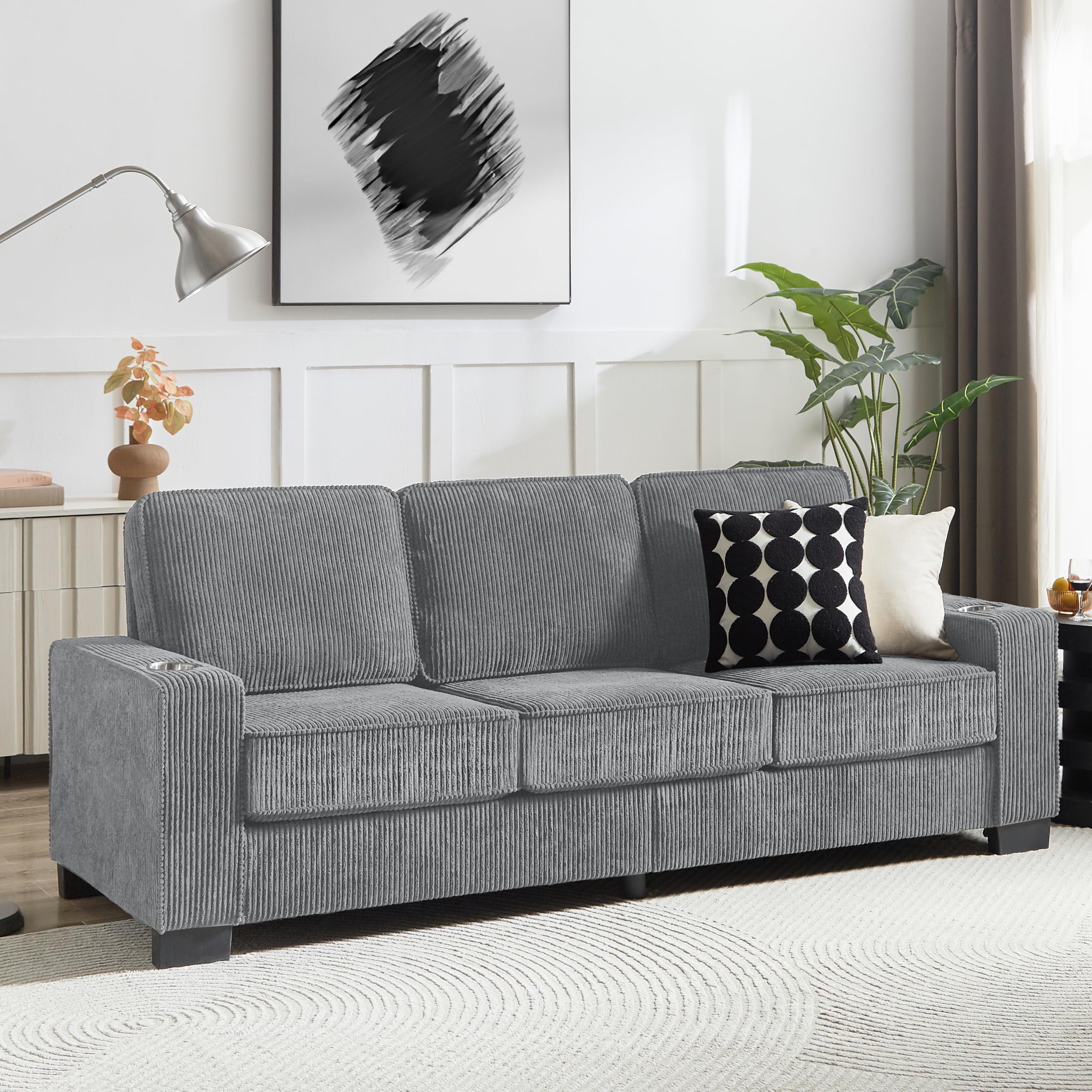 83 86 Couch Sofa with with Cup Holders Extra Deep Seat Modern Plush Corduroy Sofa Cloud Couch Comfy