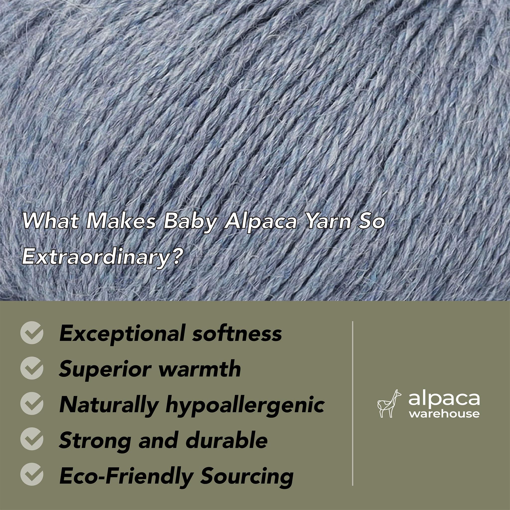 100% Baby Alpaca Yarn Wool Set of 3 Skeins Worsted Weight (Heather Sky Blue)