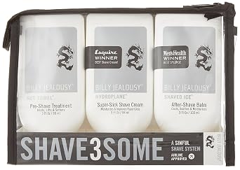 Billy Jealousy Shave3some Travel-Size Trio Shaving Kit for Men with Heating Pre-Shave, Super Slick Shave Cream and Cooling After-Shave, Citrus Scent, 3 Fl Oz Each