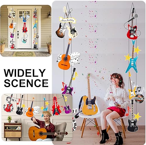 Miniatura 5 de Letreros para puerta de fiesta de guitarra, decoración de fiesta de cumpleaños, decoración de temática musical, pancartas para guitarra, rock
