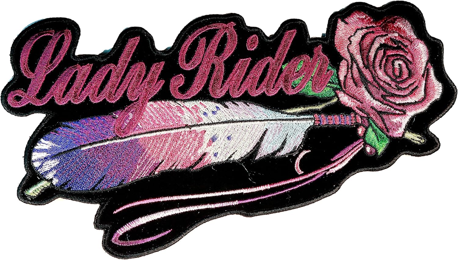 Horizontal Lady Rider Feathers Large Embroidered Back Patch 9 inch IV3944 F6D18V