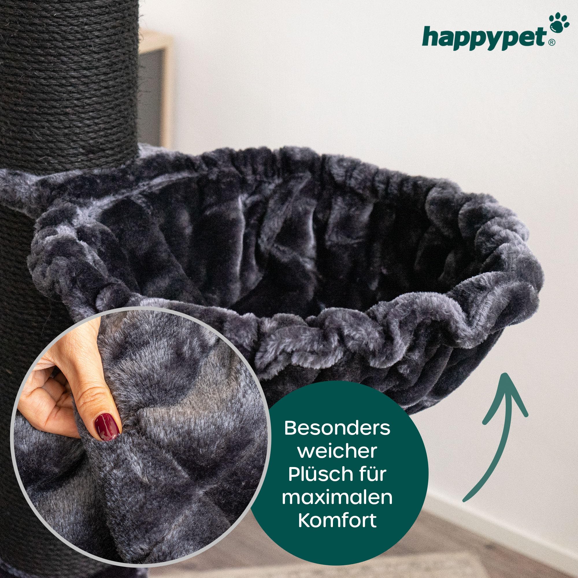 HAPPYPET Universal XXL Liegemulde für Kratzbaum Ø 45 cm - Schlafmulde für große Katzen, Maine Coon, Stabil bis 20 kg Traglast, Hängematte, Katzenliege, Katzenmulde, Anthrazit