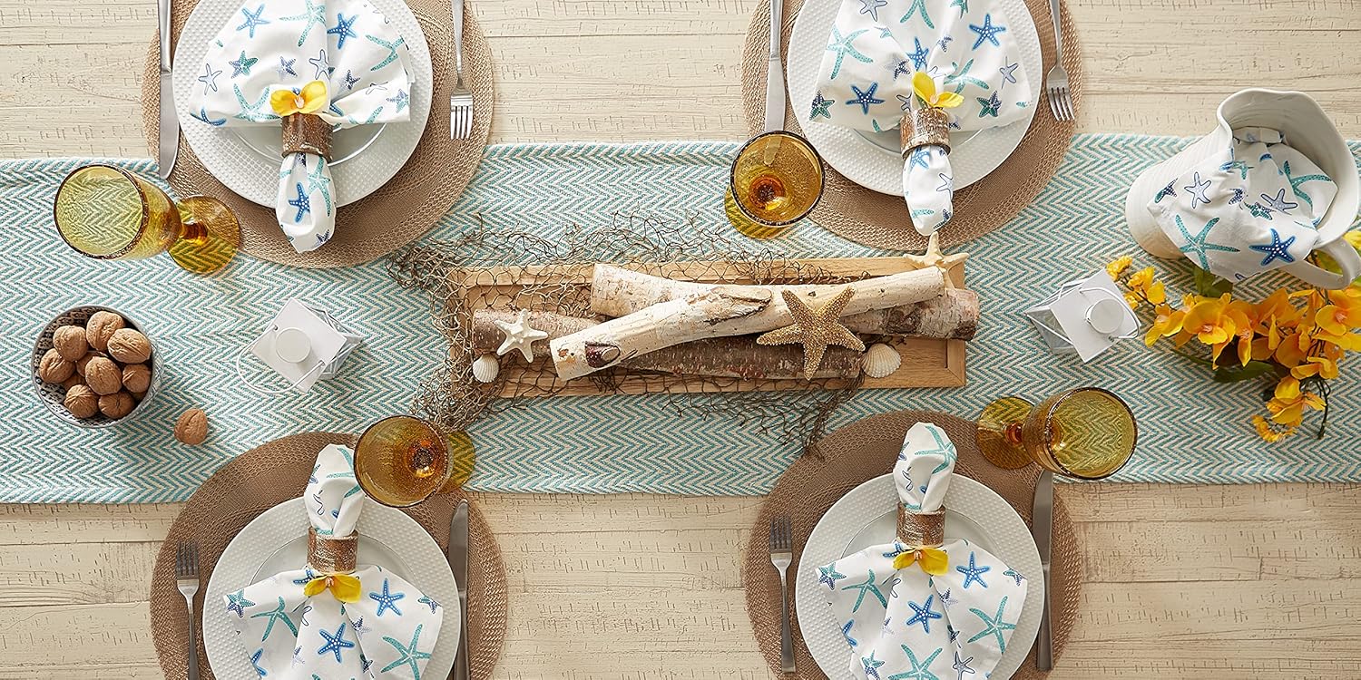 DII Woven Basic Tabletop Collection, Chevron Table Runner, 15x108, Aqua