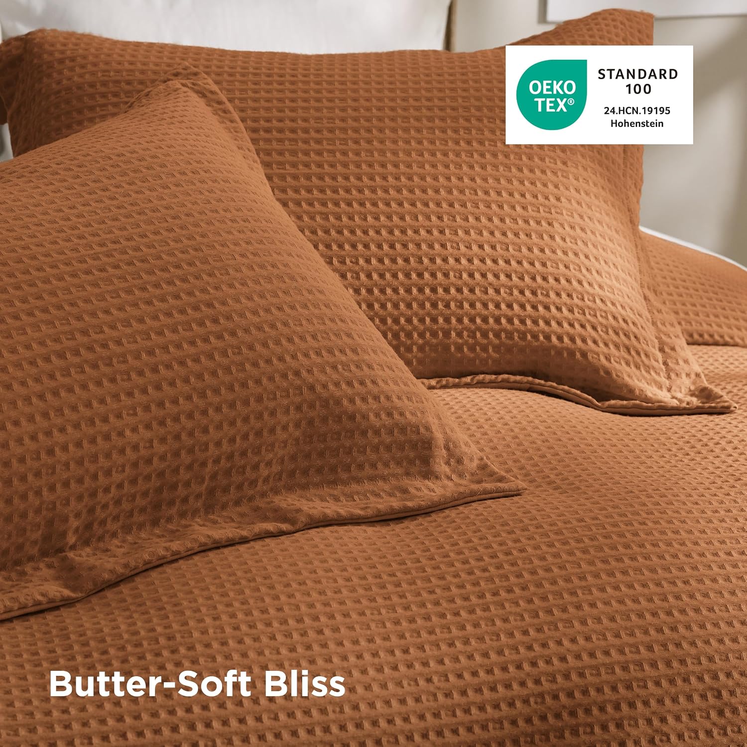 Bedsure Waffle Weave Duvet Cover Queen Size, Luxury, Soft & Breathable Comforter Cover for All Season, 3 Pieces Wrinkle-Resistant Zipper Bedding with 8 Corner Ties, Caramel Cafe