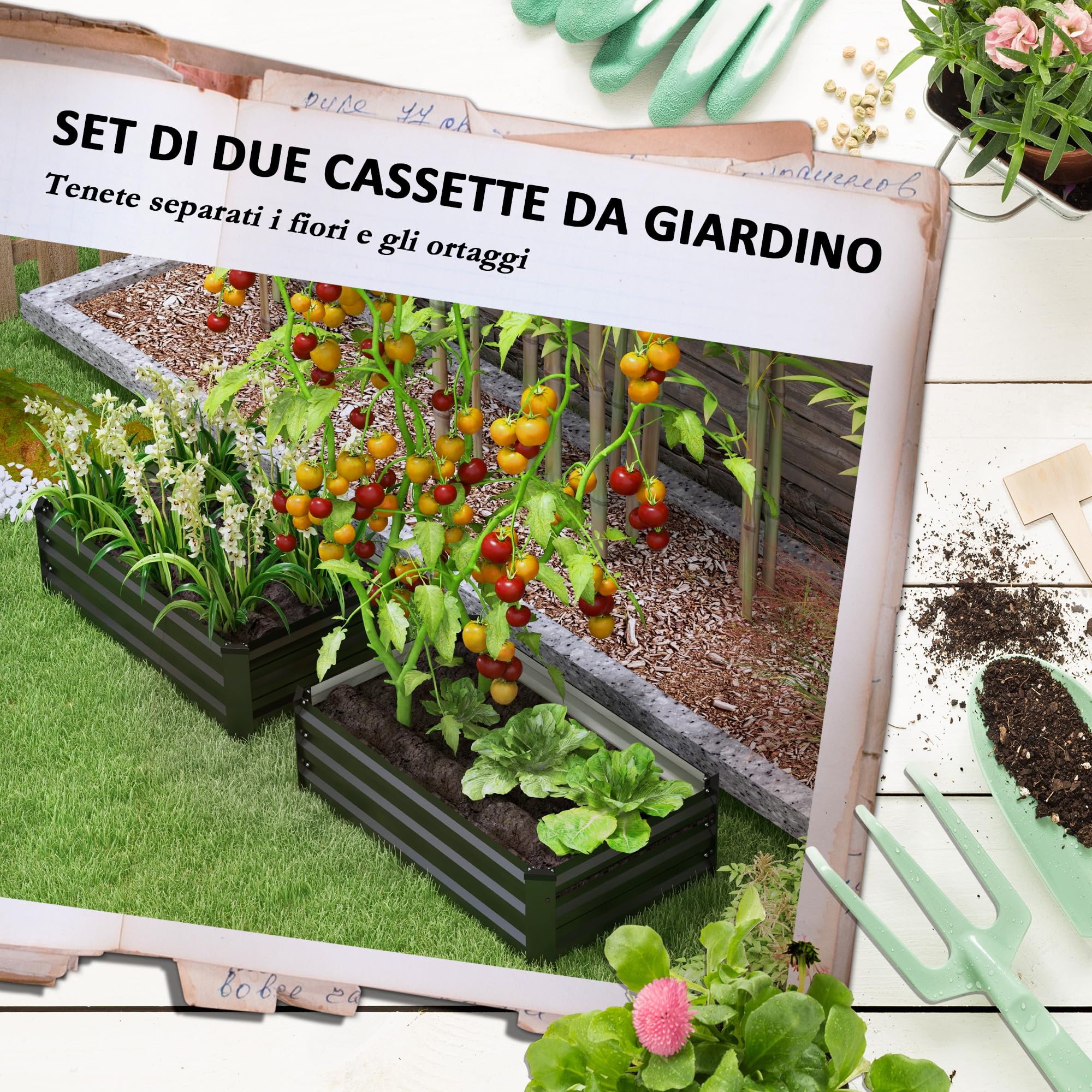 Outsunny Set di 2 Letti per Orto Rialzato con Fondo Aperto, Cassoni per Orto in Acciaio Galvanizzato per Fiori e Piante, 100x60x30cm, Grigio