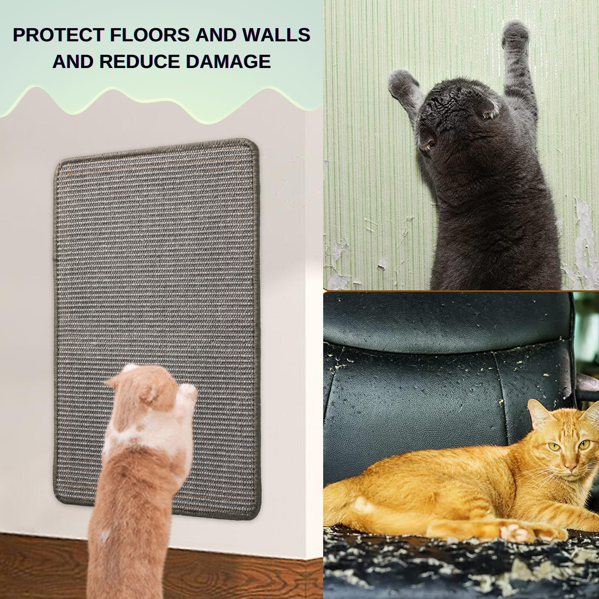 JanYoo Cat Scratching Mat for Sofa Cat Scratch Protector, Sisal for Cats Scratching Mat, Carpet, Furniture Protector, Grey, Pack of 2 - Image 2