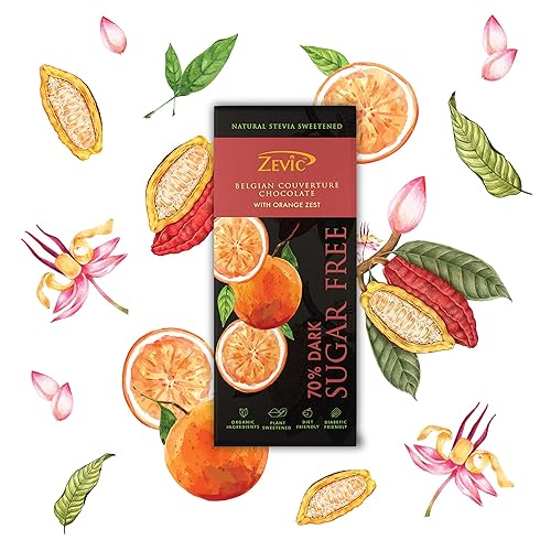 Miniatura 7 de Zevic 70% chocolate negro belga con ralladura de naranja 40 gm, endulzado con stevia, rico en vitamina C y anti, vegano y libre