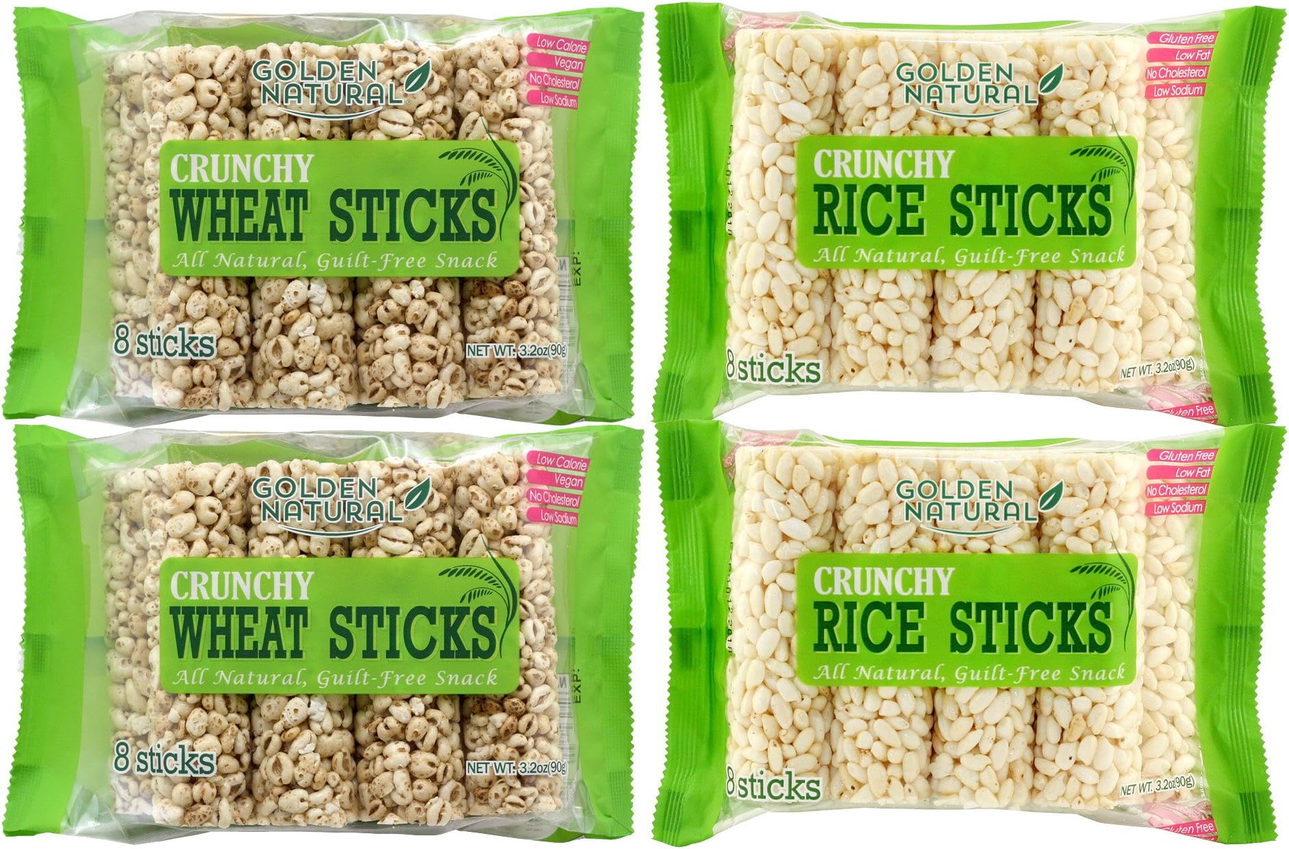 Golden Natural Crunchy Sticks, Rice/Wheat Assorted, Guilt-Free, 8 Sticks, 4 Piece