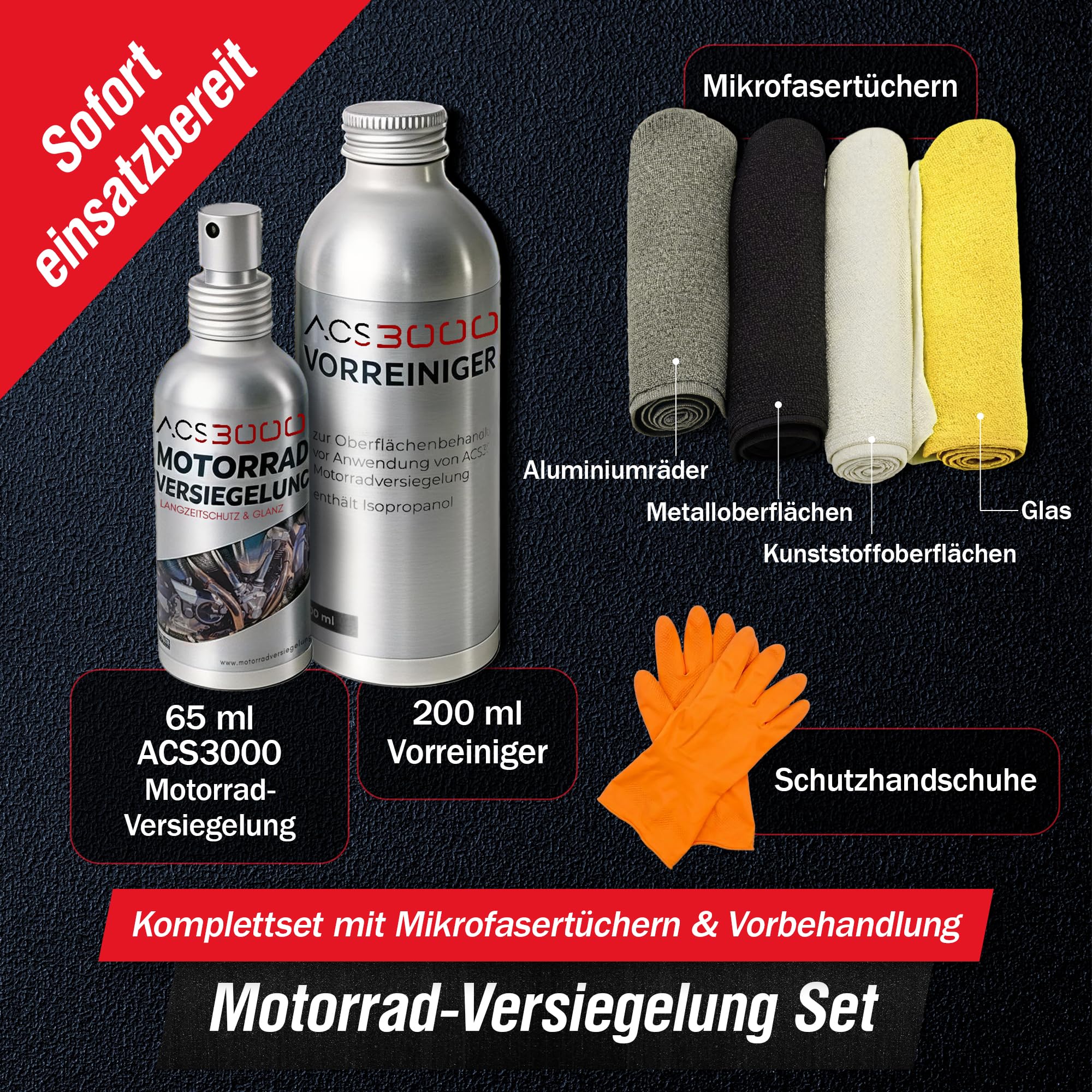 Motorrad-Versiegelung Set, Langzeitschutz & Glanz, UV-Schutz, Reinigungsset mit Mikrofasertüchern