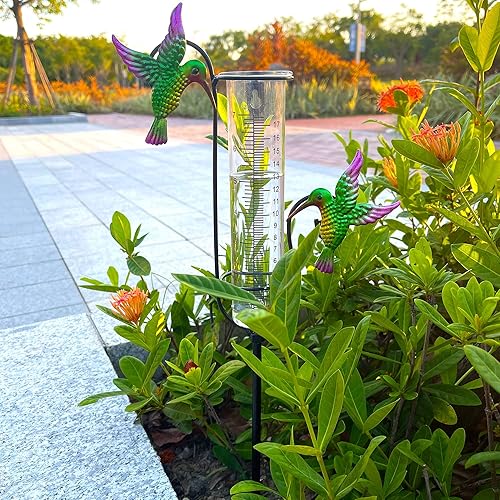 Miniatura 2 de Hummingbird Art - Medidor de lluvia para jardín de 7 pulgadas, fácil de leer, medidor de lluvia de metal para exteriores con estaca, medidor de