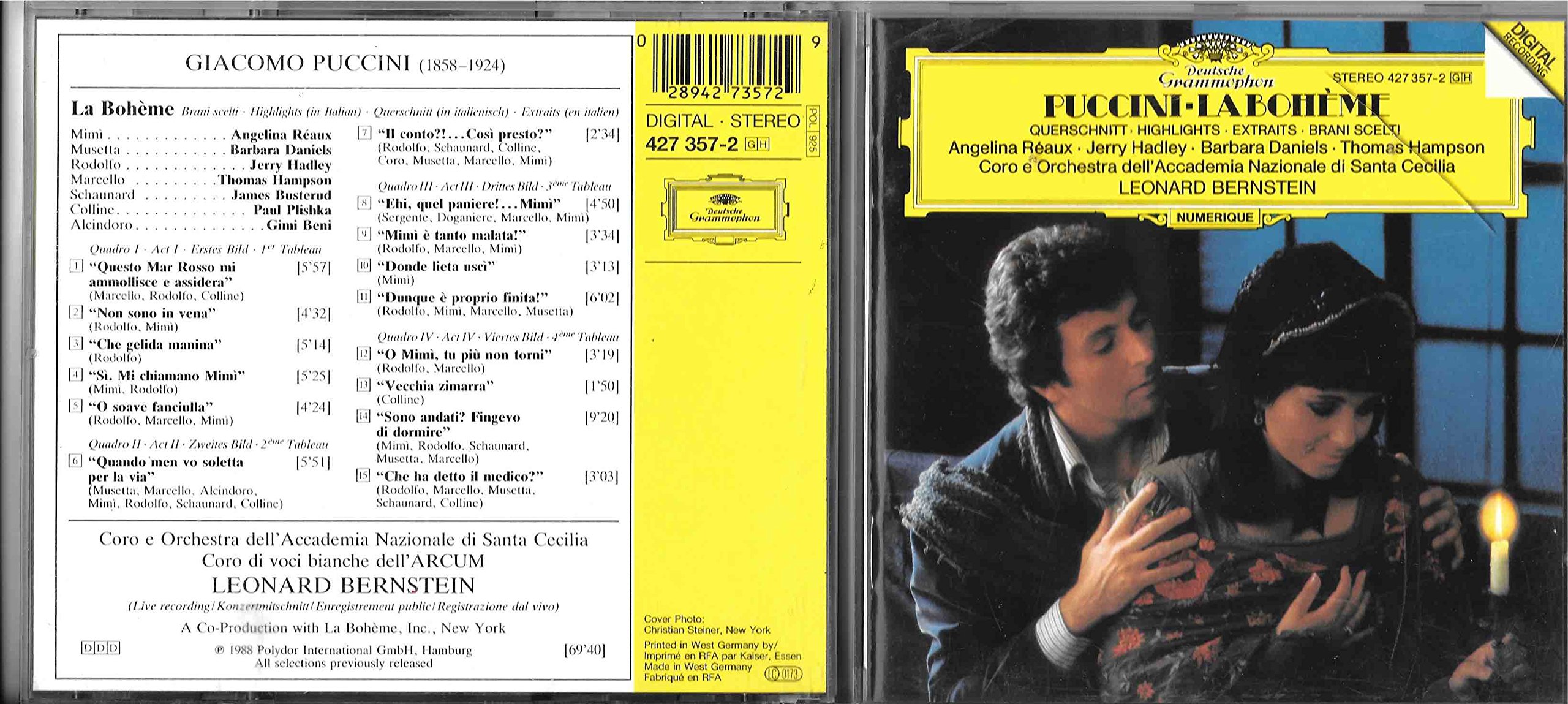 Puccini: La Boheme Highlights; [Audio CD] Bernstein, Leonard; ; Santa Cecilia Academy Rome O