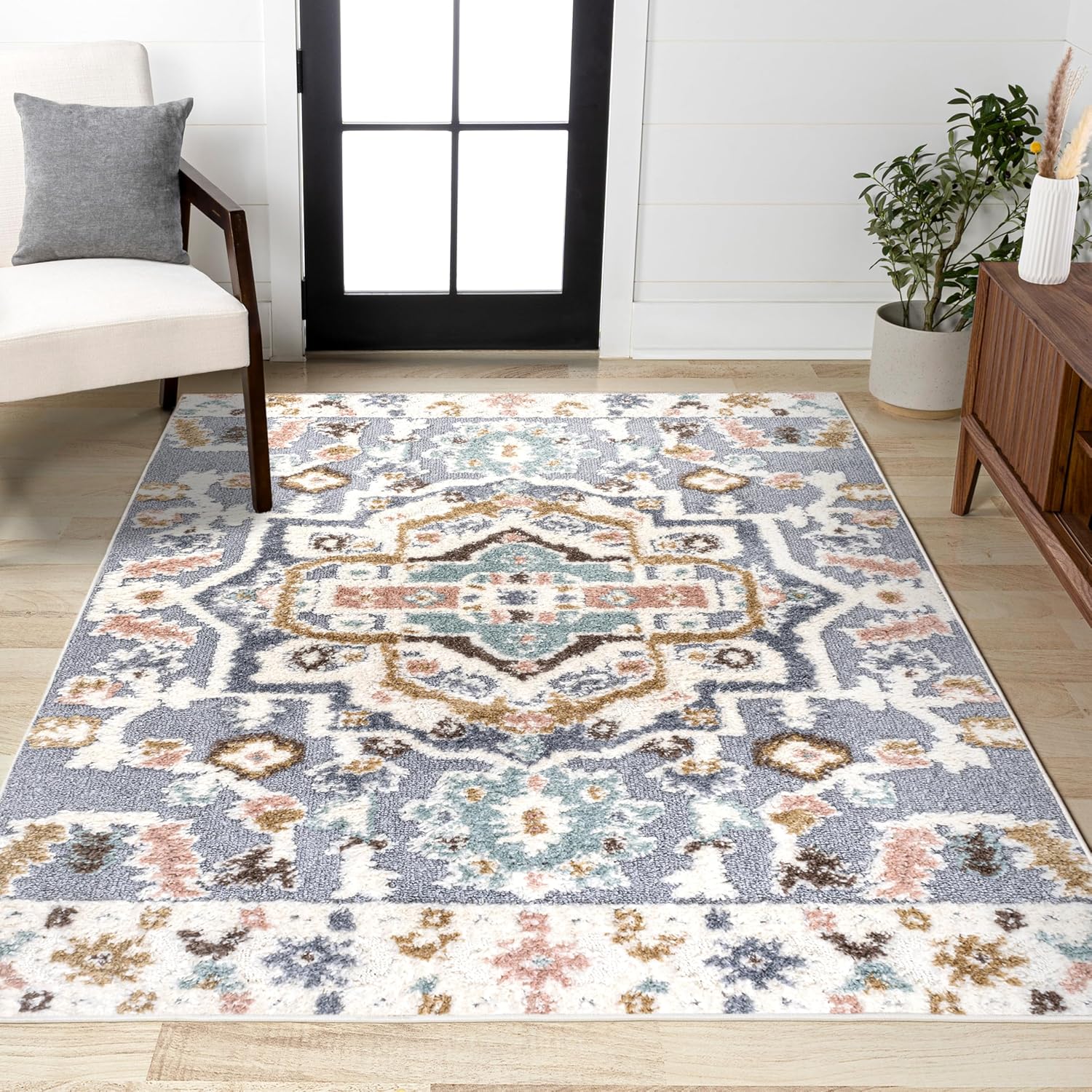 JONATHAN Y Medallion High-Low Multi Indoor Area Rug 3X5 ft, Aziza for Living Room, Bedroom, Kitchen, Office, Easy-Cleaning, High Traffic, Pet-Friendly, Non-Shedding SNT109A-3