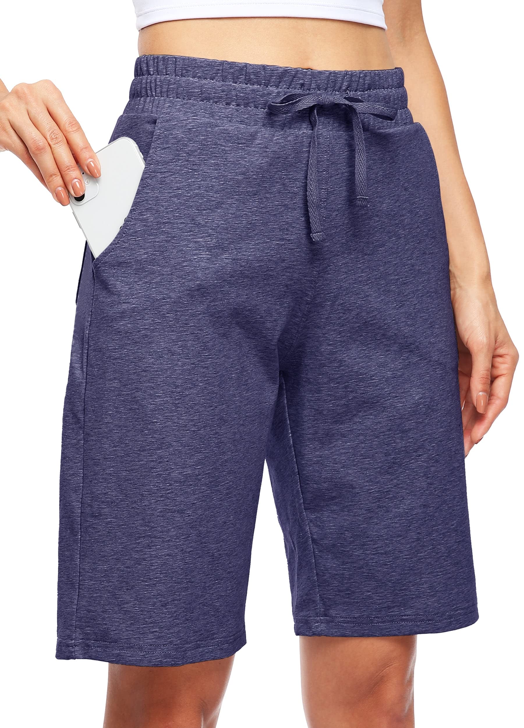 WILLIT Willit - Bermudas de algodón para mujer, 10 pulgadas, para yoga, ejercicio, hasta la rodilla, para entrenamiento, atléticos, con bolsillos