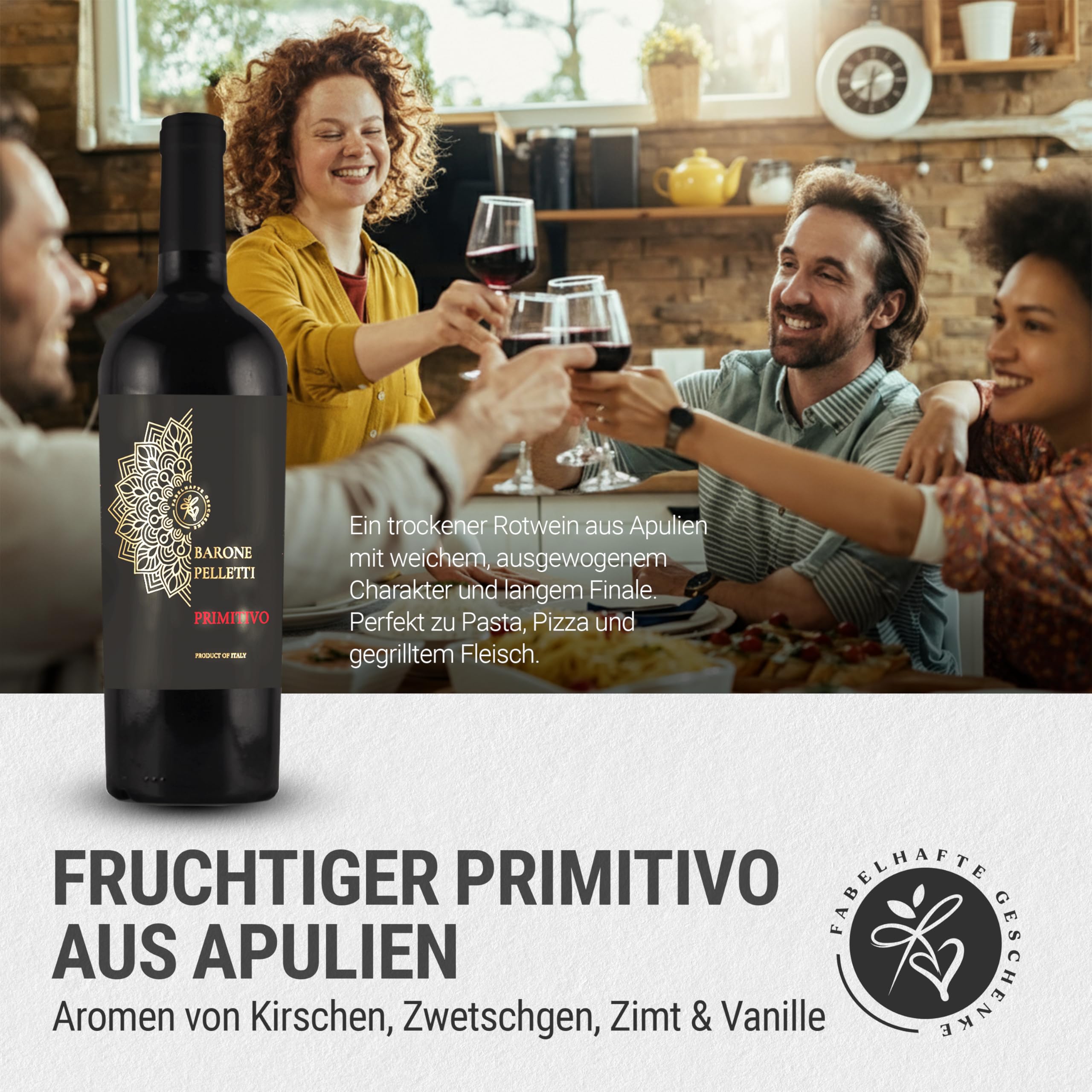 Geschenkkorb Bella Italia mit Rotwein, Olivenöl, Aceto Balsamico, Pasta, Pesto, Tartufini - Wein Geschenk für Männer & Frauen