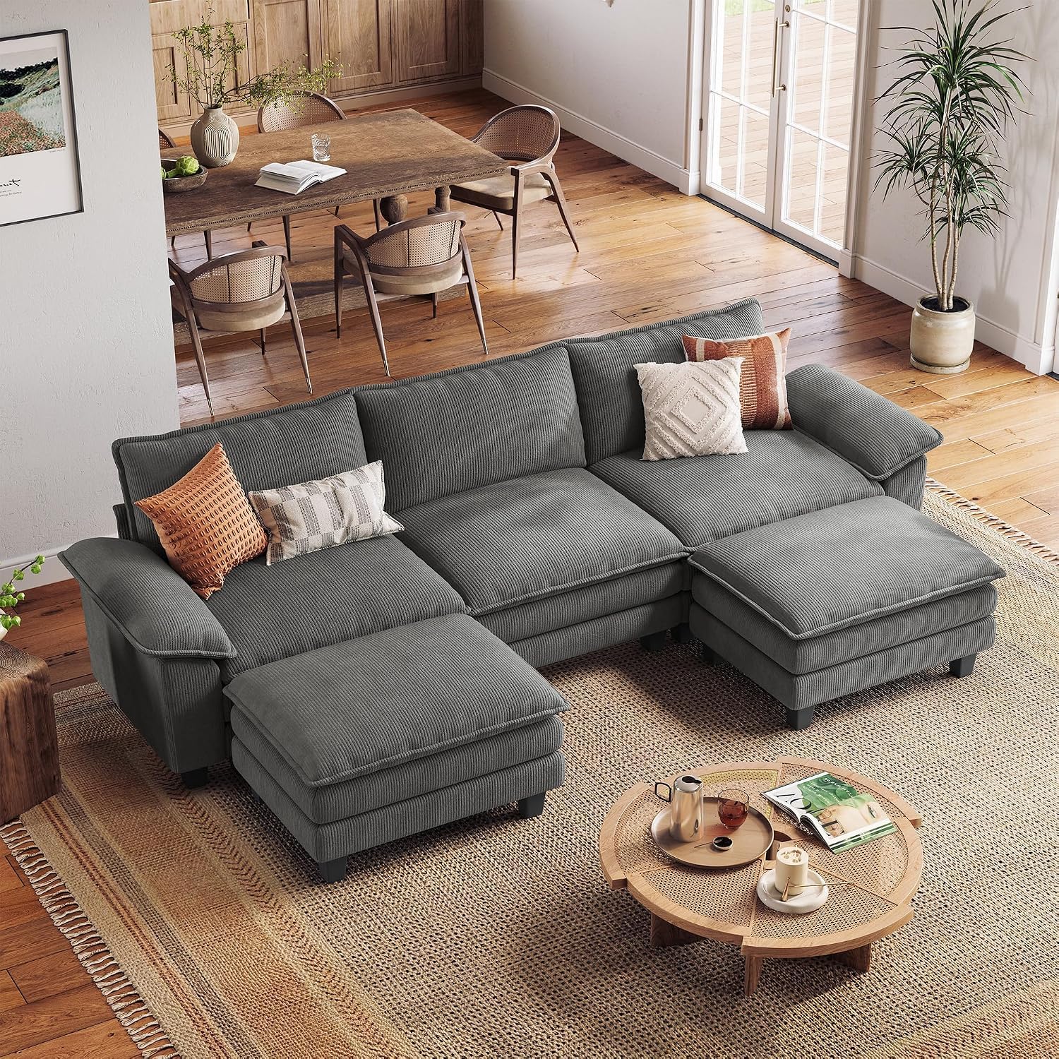 LINSY HOME 123 Modular Sectional Sofa U Shaped with 2 Movable Ottomans