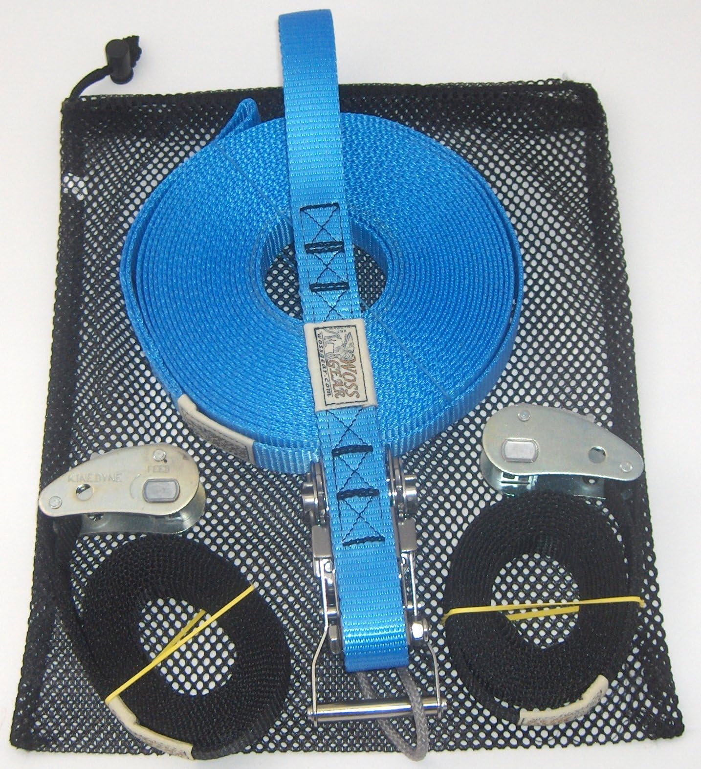 WOSS Gear, Slackline, blue & black, heavy duty 1in webbing, 35ft set - Made in USA