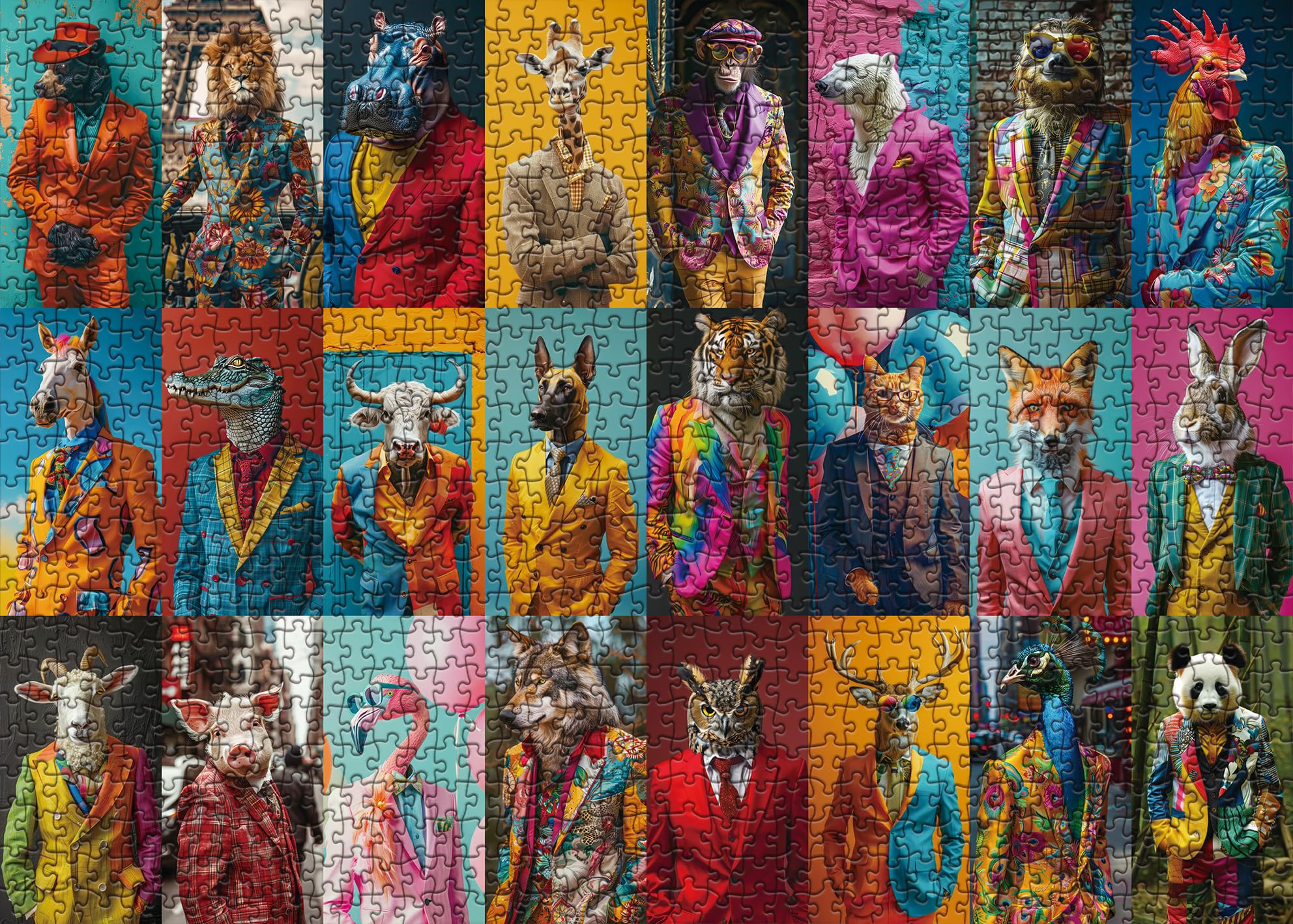 Animal Fashion Jigsaw Puzzle 1000 Pieces | Colorful Wolf & Owl In Suits Puzzle For Adults, Home Decor