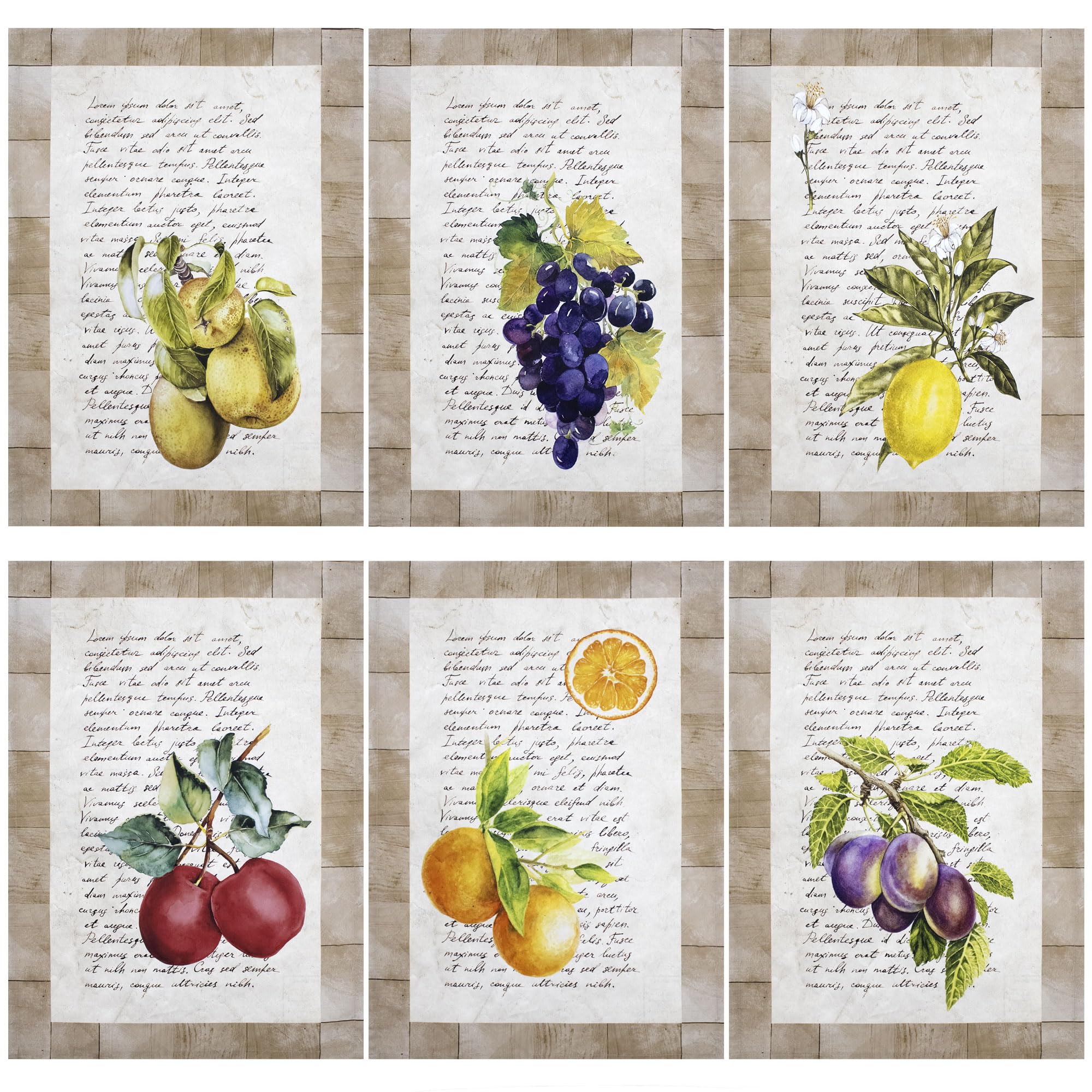 6er Set Geschirrtücher Küche Obst Geschirrtücher Vintage Baumwolle 6869