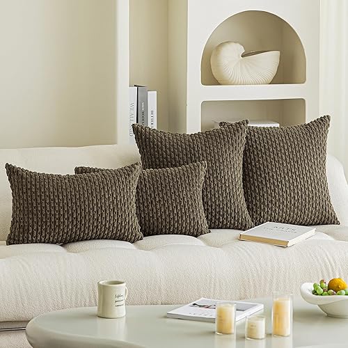 Miniatura 8 de Kevin Textile - Juego de 2 fundas decorativas cuadradas para cojines, pana suave, moderno estilo campestre bohemio rayas, decorar hogar, sofá, cama,