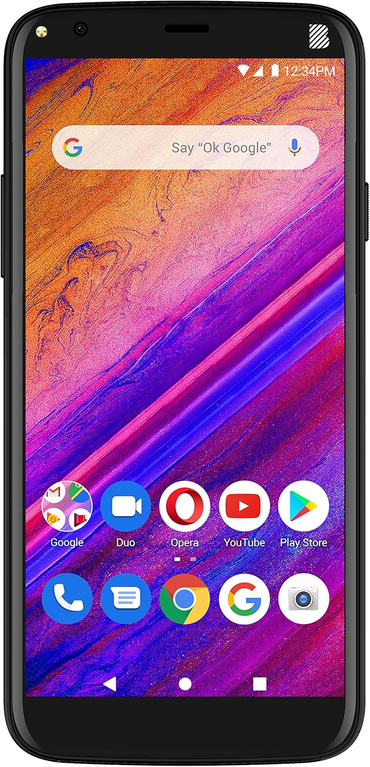 Front view of the BLU Studio Mini smartphone displaying the home screen with app icons.