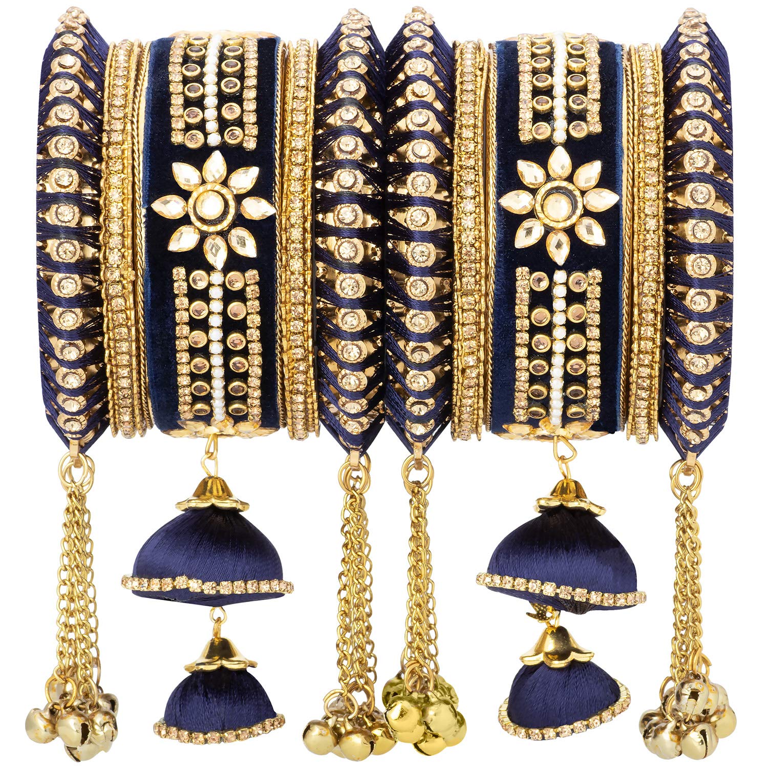 Aheli Wedding Party Designer Velvet Faux Stone Studded Bridal Bangle Set Chuda with Hangings Indian Traditional Ethnic Fashion Jewelry Gift for Women