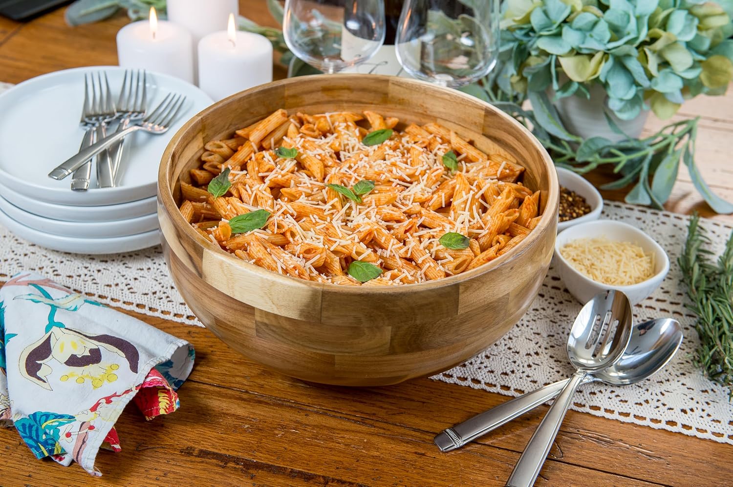 Lipper International Acacia Wood Footed Round Serving Bowl for Fruits or Salads, Small, 12" Diameter x 4" Height, Single Bowl