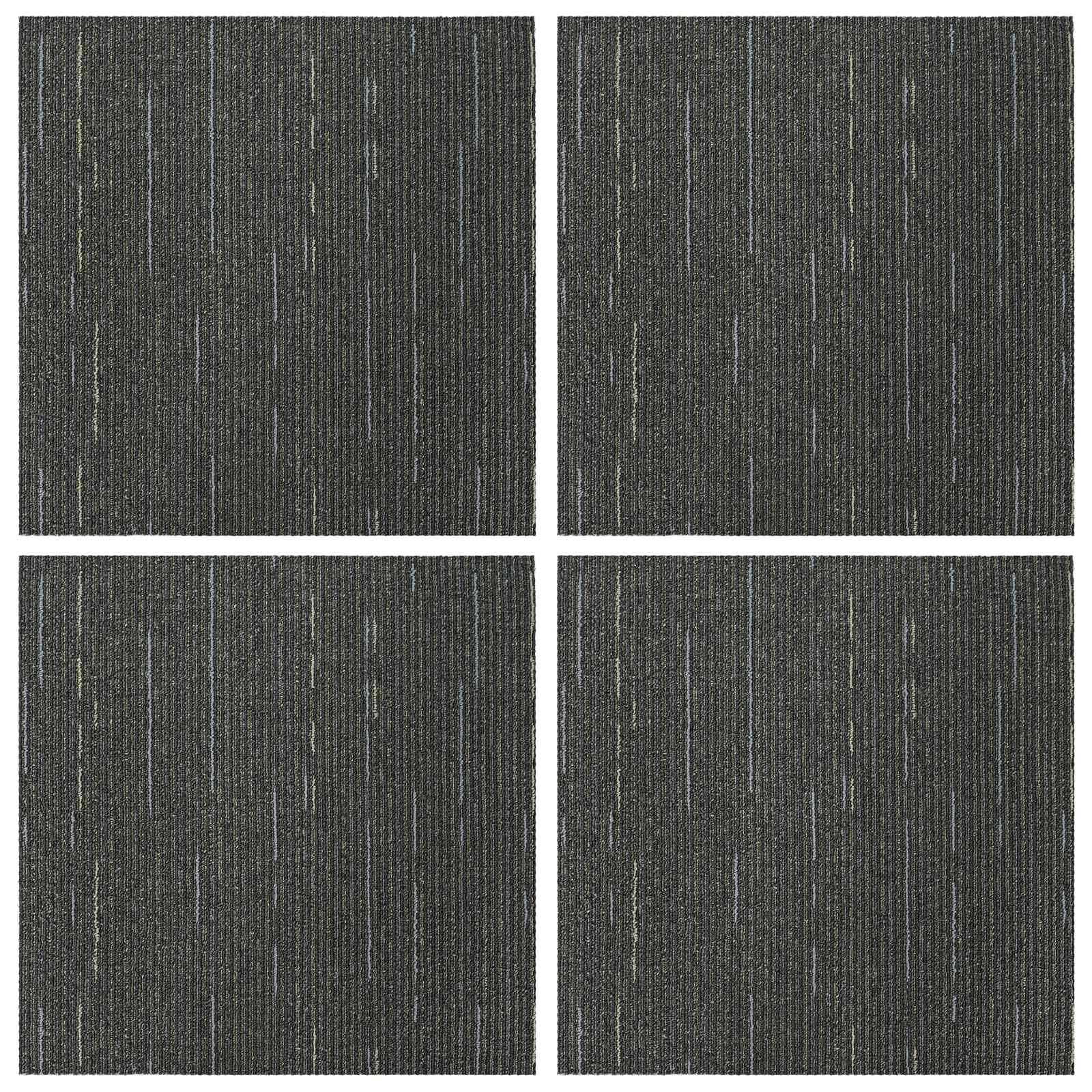 Gestreifte Hellgrüne Teppichfliese 50x50 cm 4er Pack für Innenräume, Schalldämmung, Bodenbelag, einfache Reinigung, vielseitig geeignet für Wohnzimmer, Schlafzimmer, Flur, Büro, Renovierung