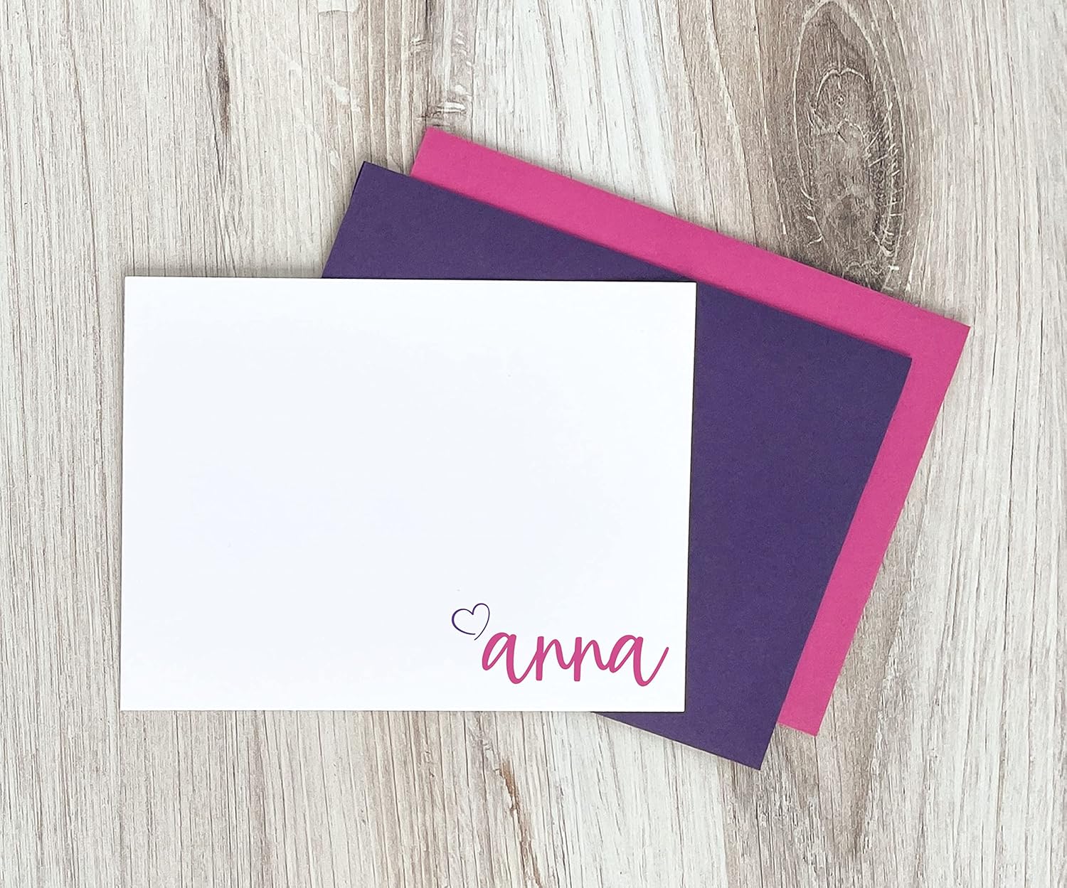 Stationary Personalized with Name and Heart for Girls, A2 FLAT Notes with Envelopes, Choose Quantity and Colors, Heart Stationery for Women, Cute Notecard set for Teens, Simple Thank You Cards for Her