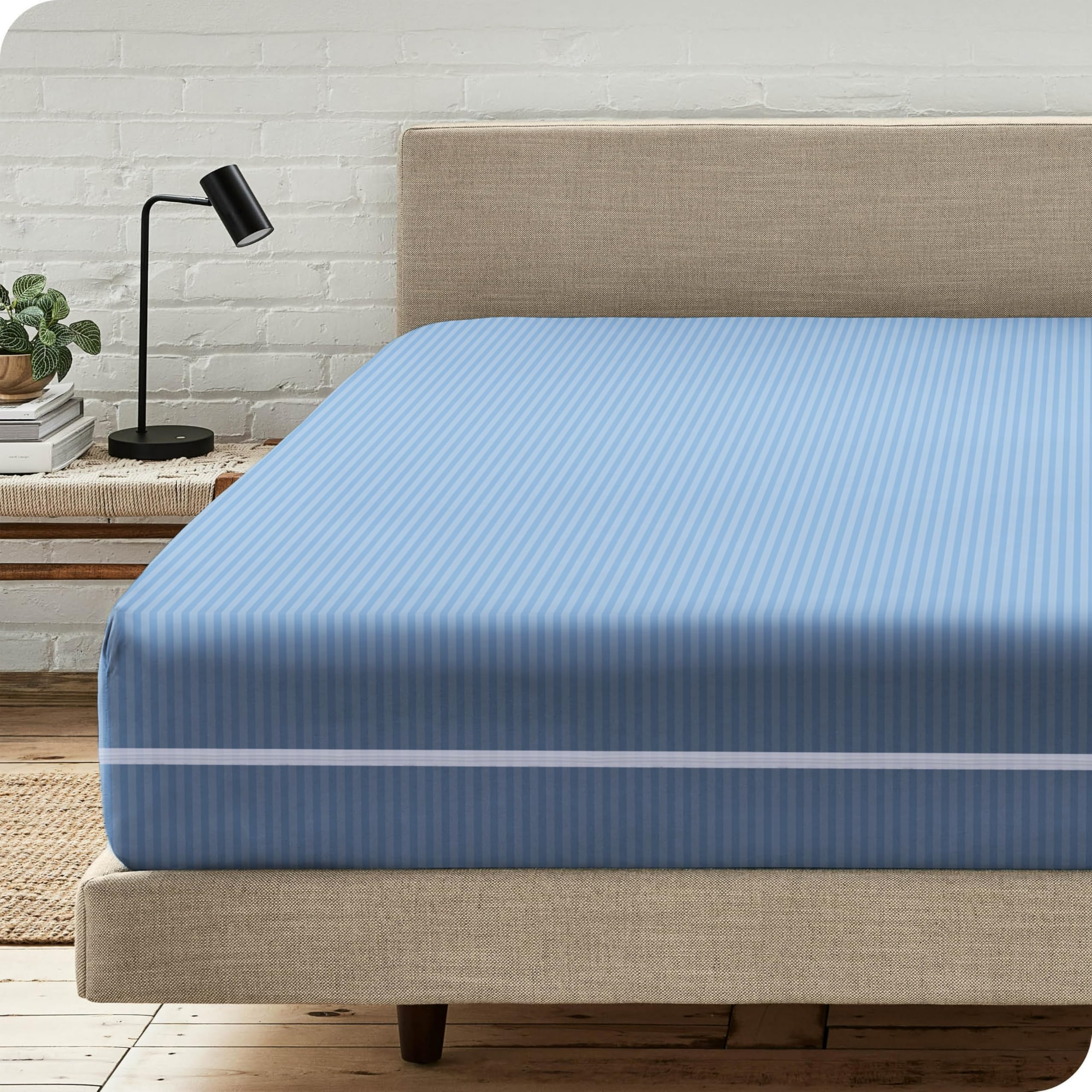 Protège-matelas en satin à rayures avec fermeture éclair double face - Housse complète anti-punaises de lit - Housse de matelas de 30 cm de profondeur avec fermeture éclair - Bleu - Lit double