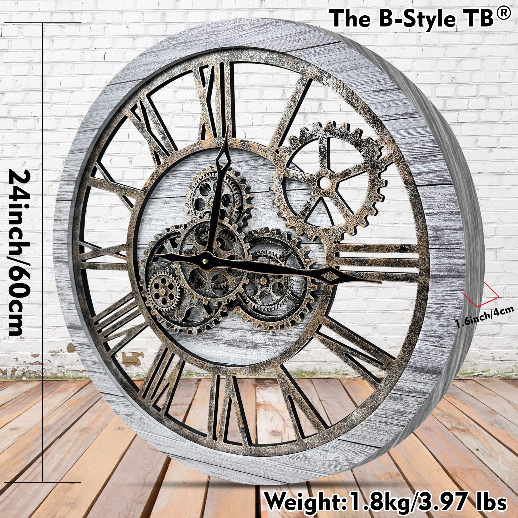 Amazon.co.jp: B-Style 大型 壁掛け時計 24インチ ムービングギア 壁