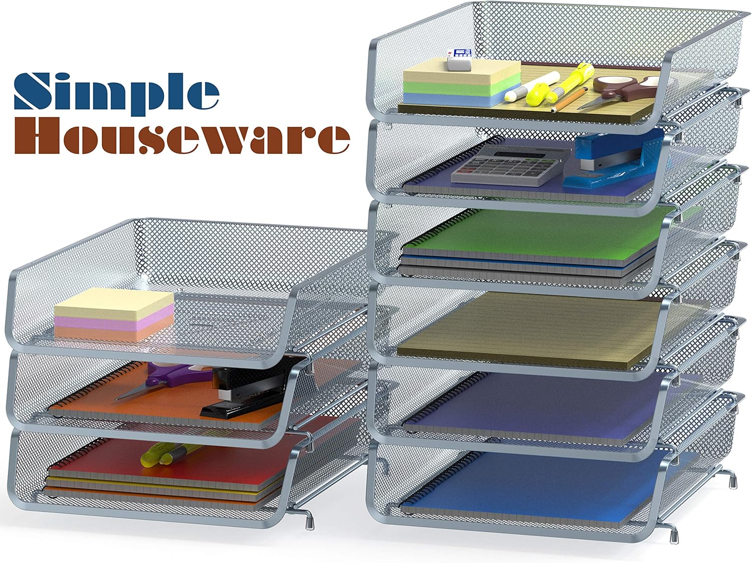 3 Pack - Stackable Desk File Document Letter Tray Organizer, Black : Office Products