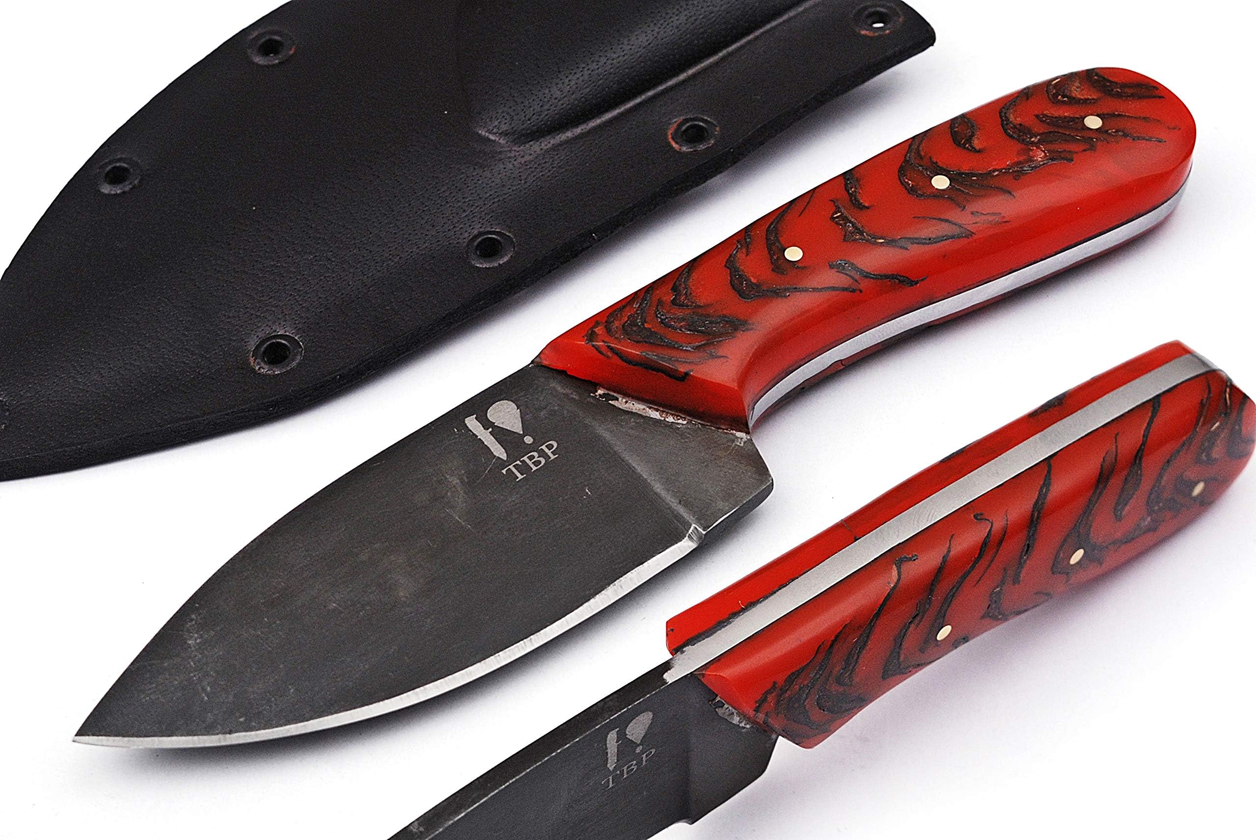 Bushcraft Fixed Blade Hunting Knife Outdoor Camping Survival Knives, Hand Forged tactical Chef EDC kitchen knife 8 inch Pinecone and Resin with Leather Sheath