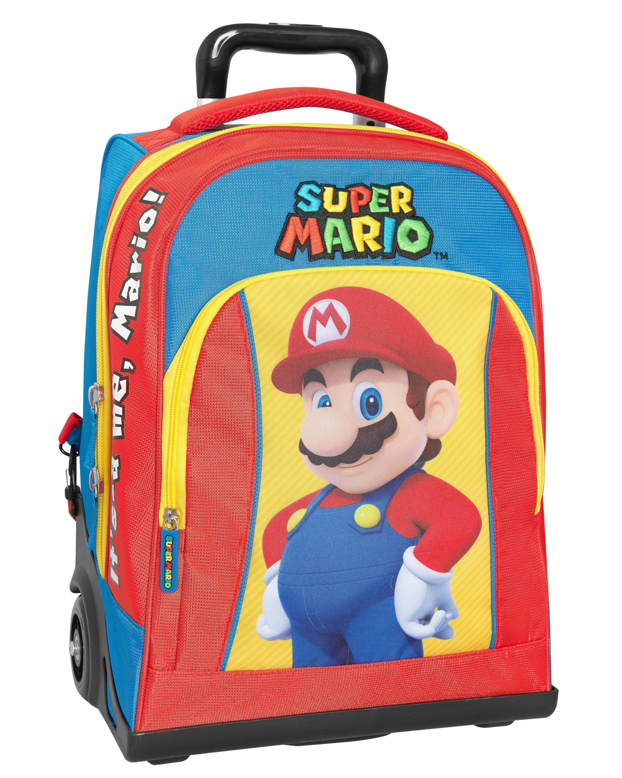SUPER MARIO - Zaino Scuola Trolley Ufficiale Super Mario, Maniglia Regolabile, Trolley Staccabile, Spallacci Imbottiti e Regolabili, Scomparto Principale, Tasca Frontale, Chiusure A Zip, 36x47hx23cm