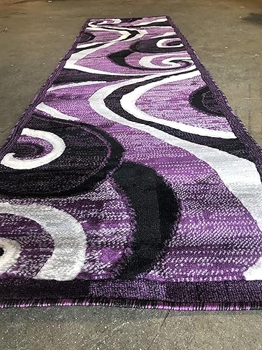 Miniatura 3 de Americana Alfombra moderna para corredor, diseño morado y negro, 144 (2 pies x 7 pies 3 pulgadas)