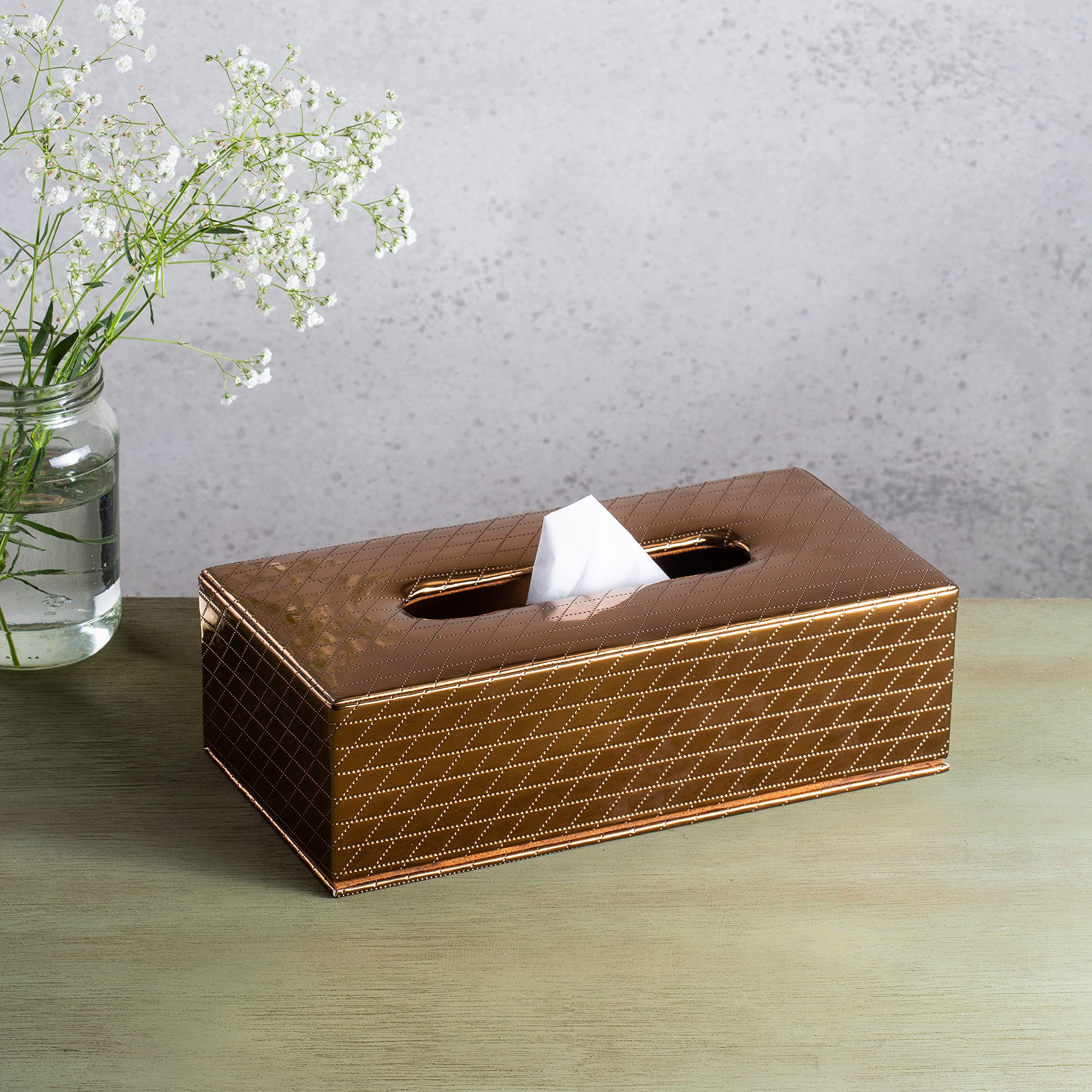 RICHTER Leatherette Gold Tissue Box Holder/Cover