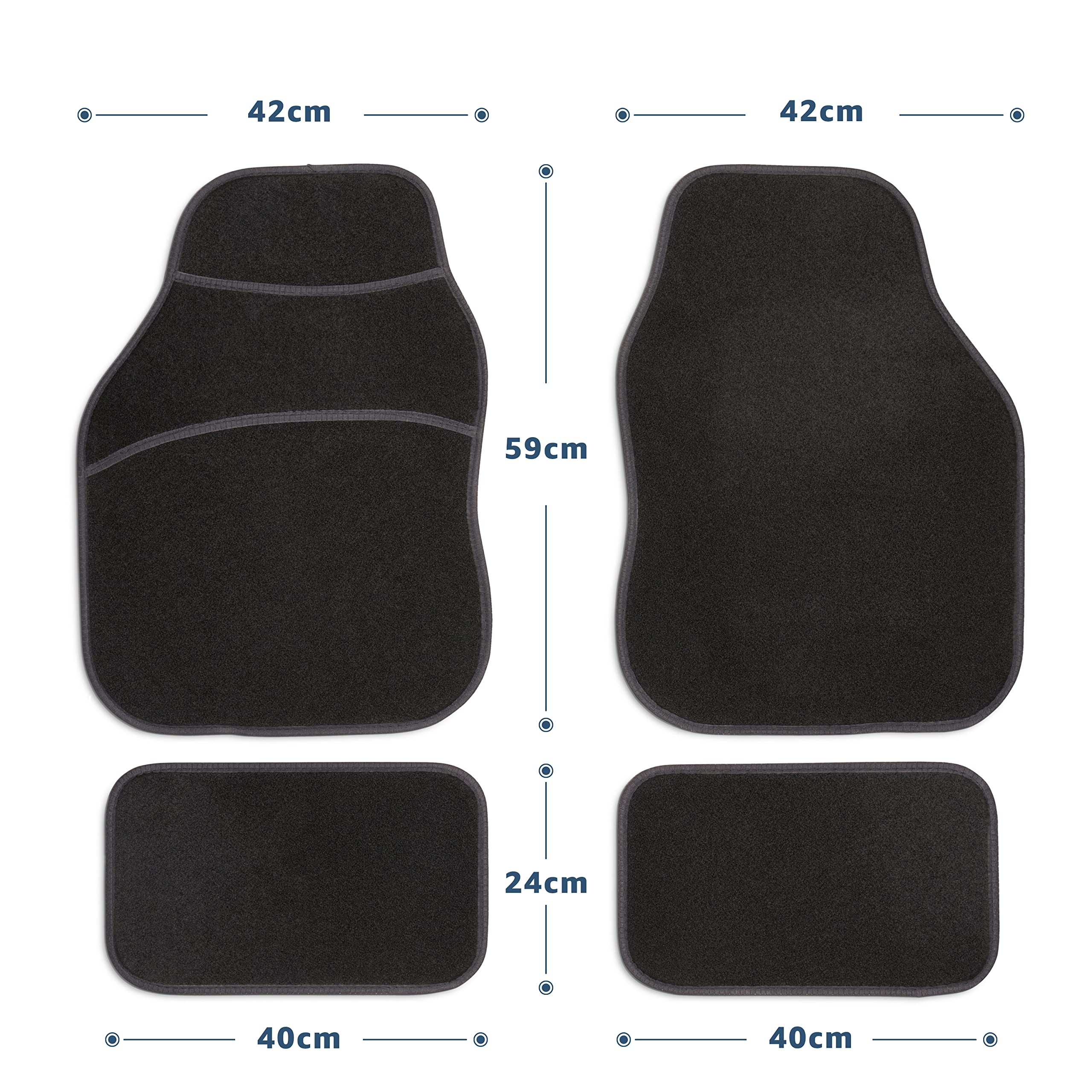 Safe Travel 27601 Universal Car Mats, Left Hand Drive (LHD), Carpet Heel, Grey Binding