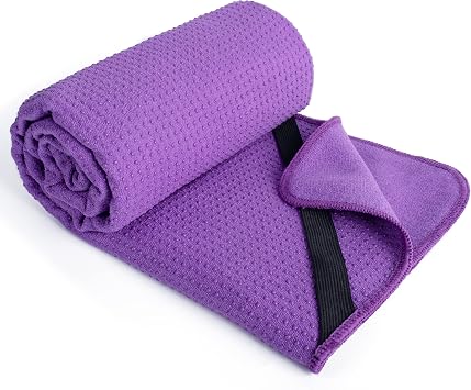 POLYTE Microfiber Non Slip Yoga Mat Towel, Secure Elastic Straps, 24x72 in
