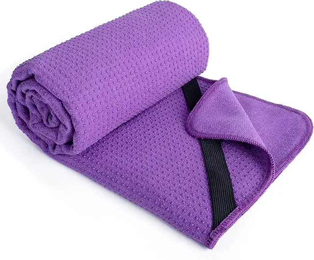 POLYTE Microfiber Hot Yoga Towel Mat with Non-Slip Grip & Straps, 61x183cm