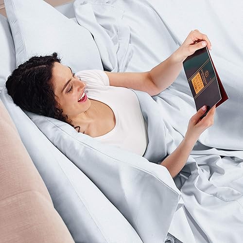 Miniatura 9 de Empyrean Bedding - Juego de sábanas de 6 piezas con correas ajustadas para mayor duración y resistencia, 110 GSM, tejido suave, Microfibra, Azul
