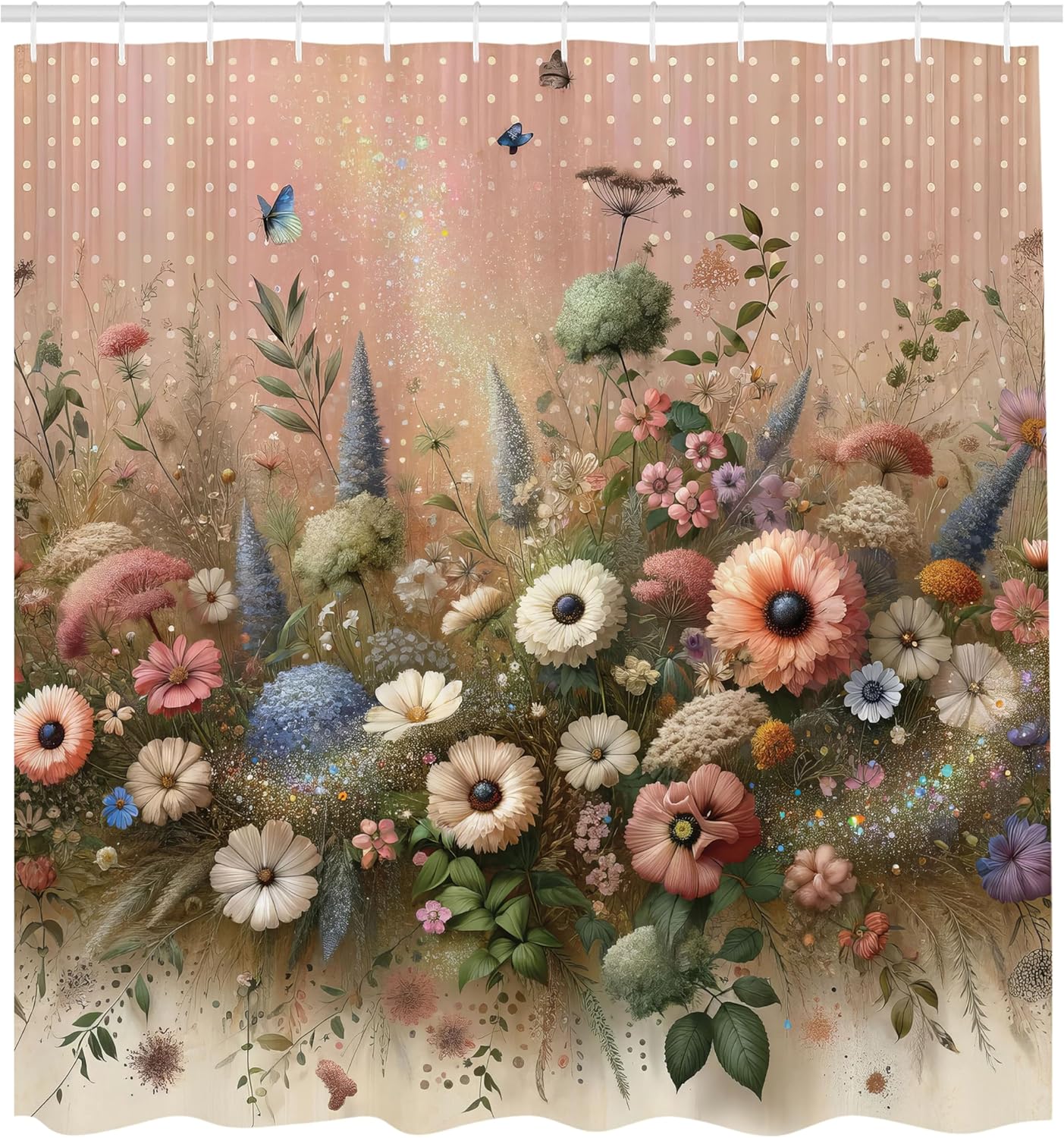 Ambesonne Floral Eucalyptus Shower Curtain, Creative Boho Wild Garden Bursting into Flowers Vintage Botanic, Cloth Fabric Bathroom Decor Set with Hooks, 69" W x 84" L, Rose and Olive Green