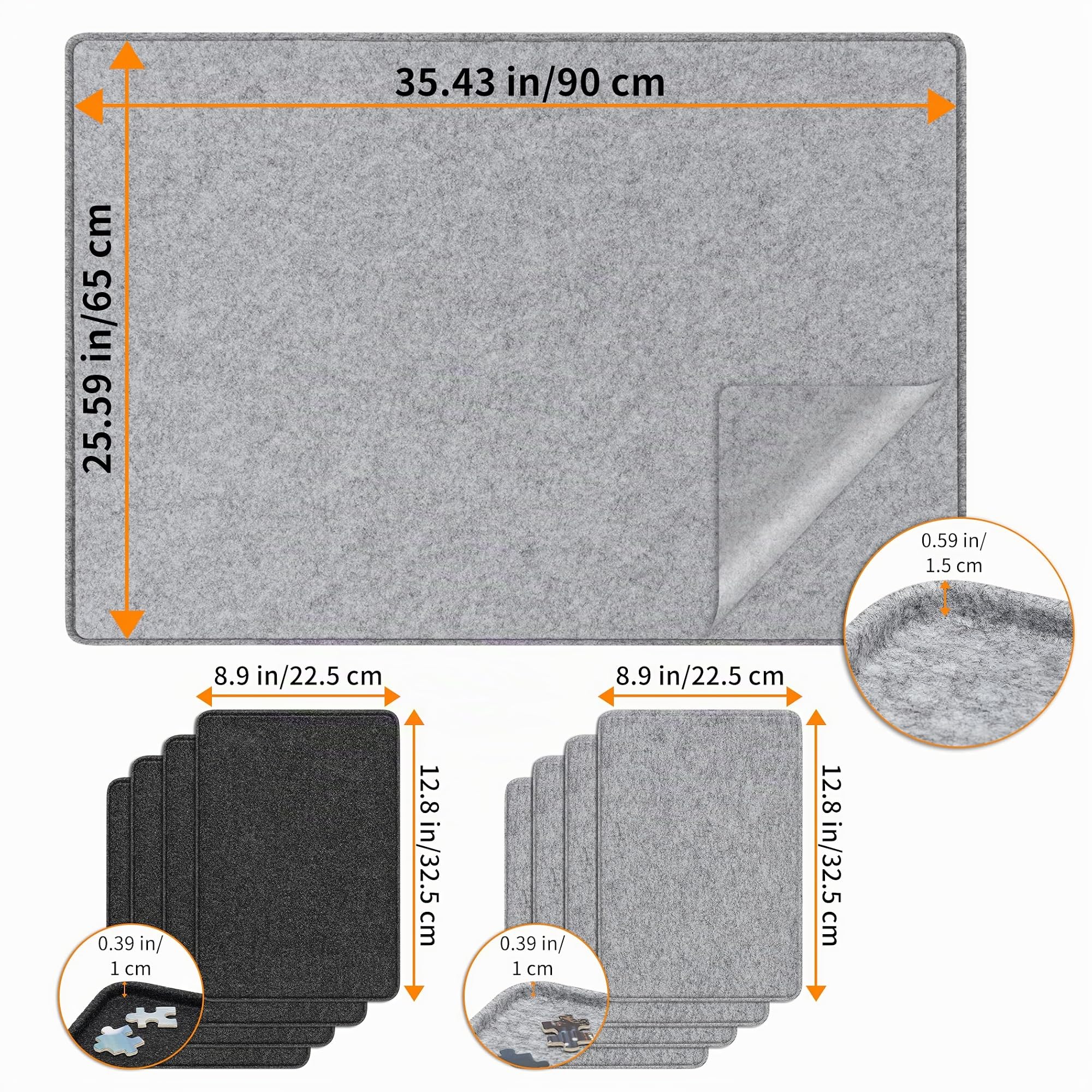 Lavievert Planche de Puzzle Portable avec Housse et 8 Plateaux de Tri - Support de Rangement en Feutre pour Adultes, Jusqu'à 1500 Pièces (Gris)