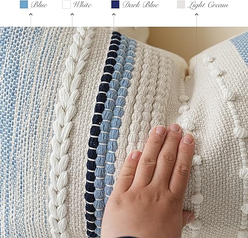 Miniatura 9 de BlissBlush Funda de almohada decorativa bohemia gris de 22 x 22 pulgadas, cojín cuadrado de estilo rústico para sofá, sala de estar y dormitorio,