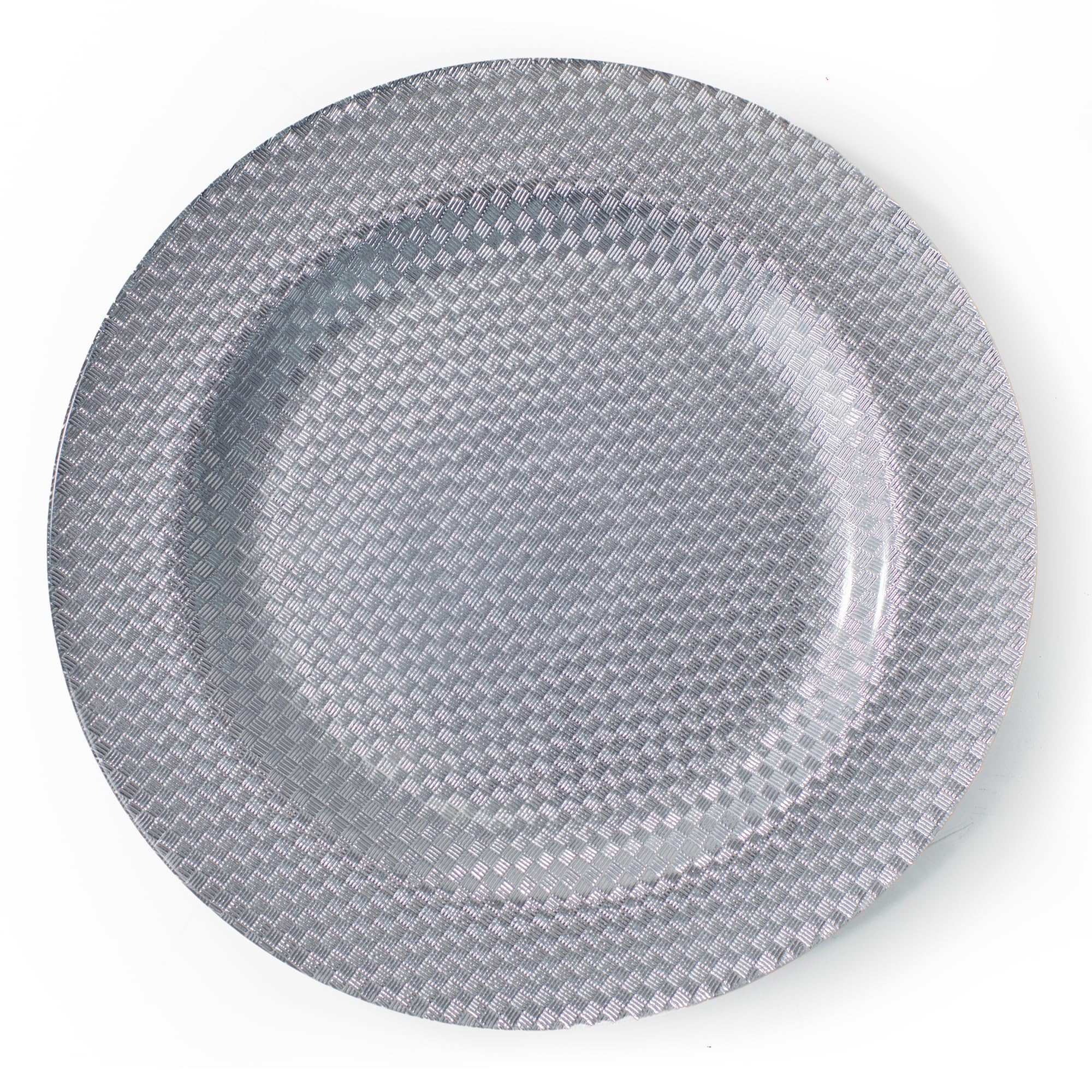 Großer Servierteller aus Glas, Platzteller, Ornament-Teller, silberfarben, 33 cm, kariert Küche, Haushalt & Wohnen